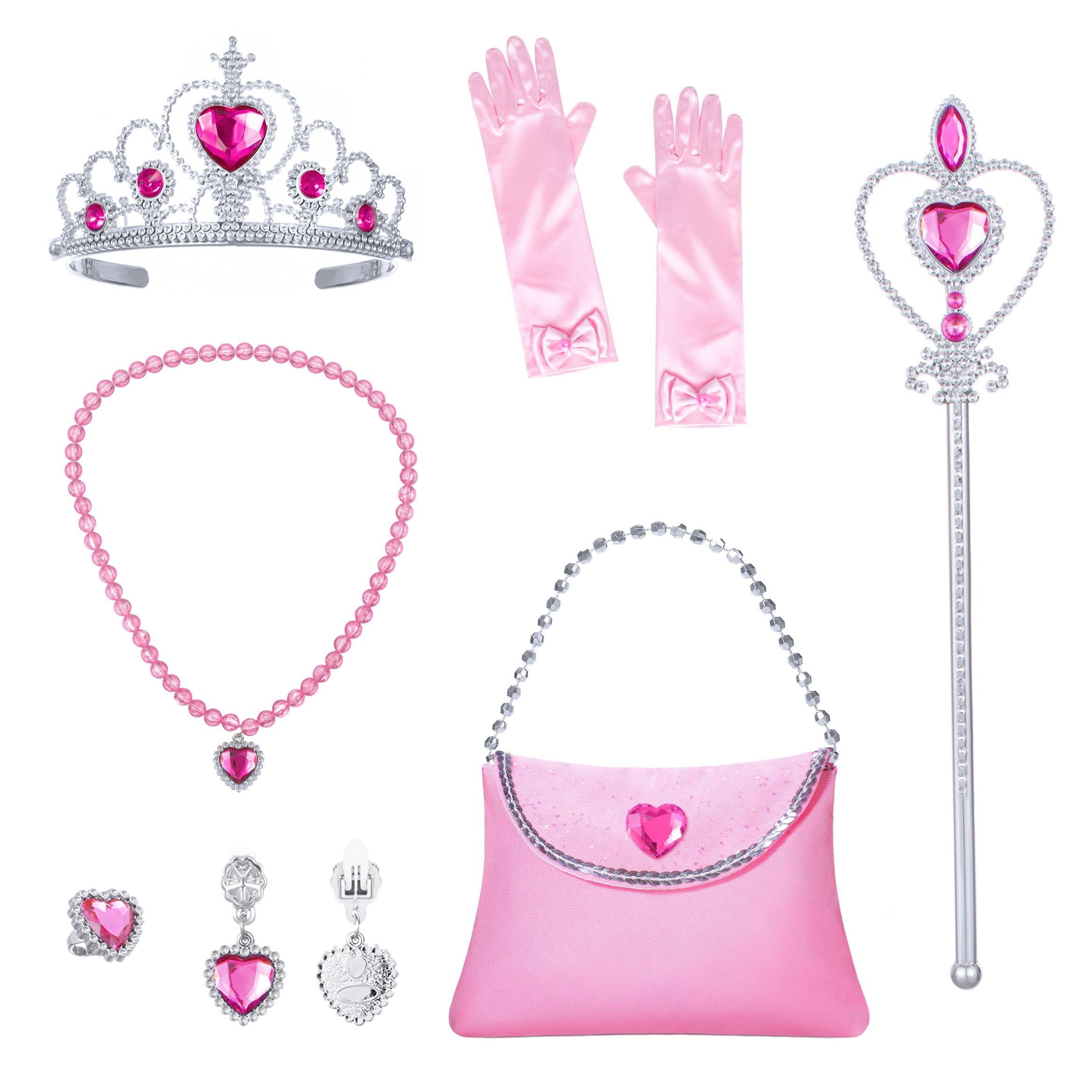 Pink Princess Costume Dress for Girls - Sleeping Beauty Dress with Tiara & Gloves | Fairy Tale Party, Halloween, Birthday Dress Up & Role Play