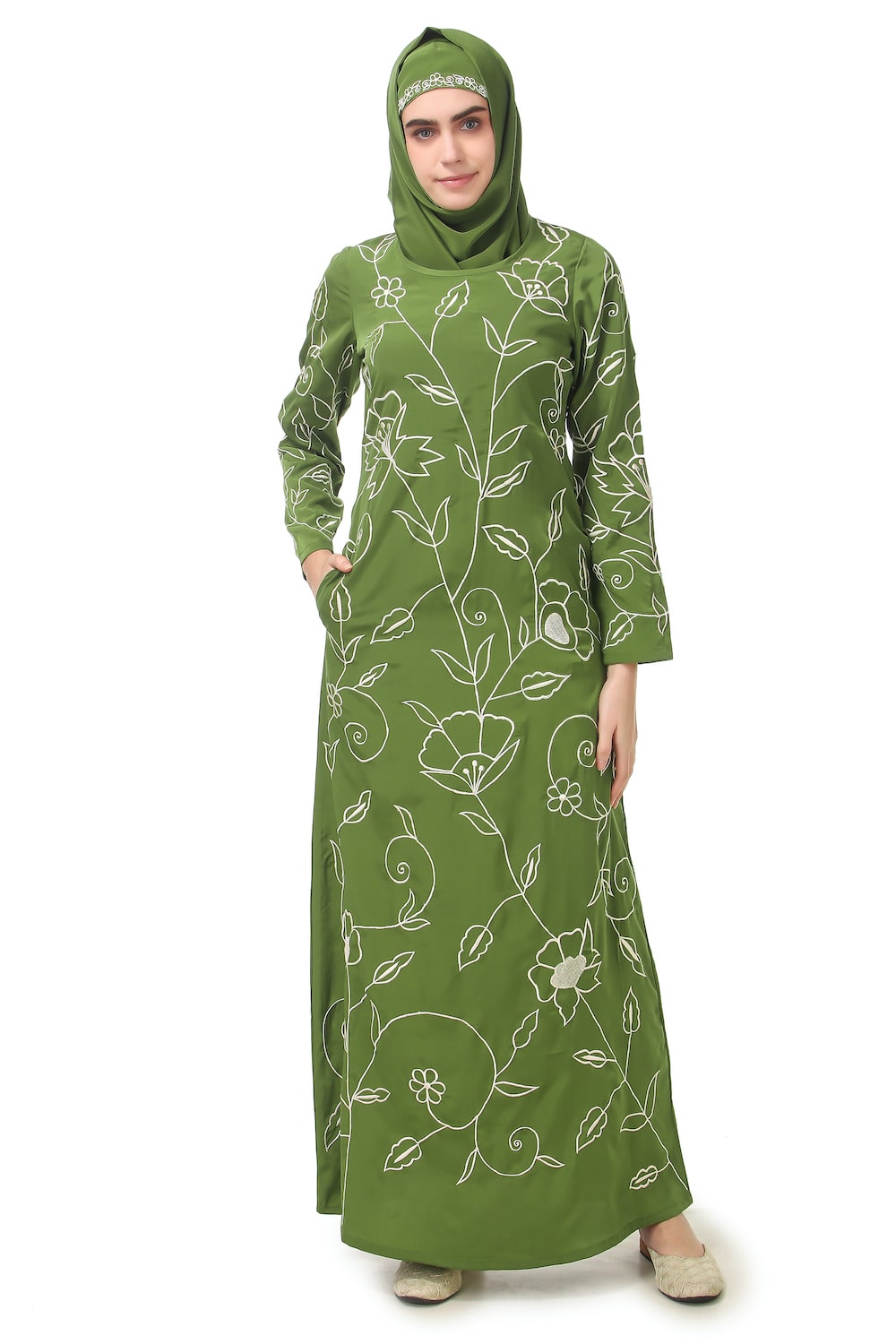 Elegant All Over Floral Embroidered A-Line Abaya Dress for Women - Perfect for Eid, Ramadan & Special Occasions