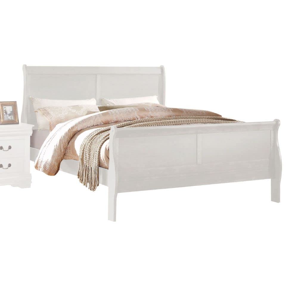 ACME FURNITURE Louis Philippe Queen Bed Frame - Elegant White Upholstered Headboard - Perfect for Master Bedroom & Guest Room Decor