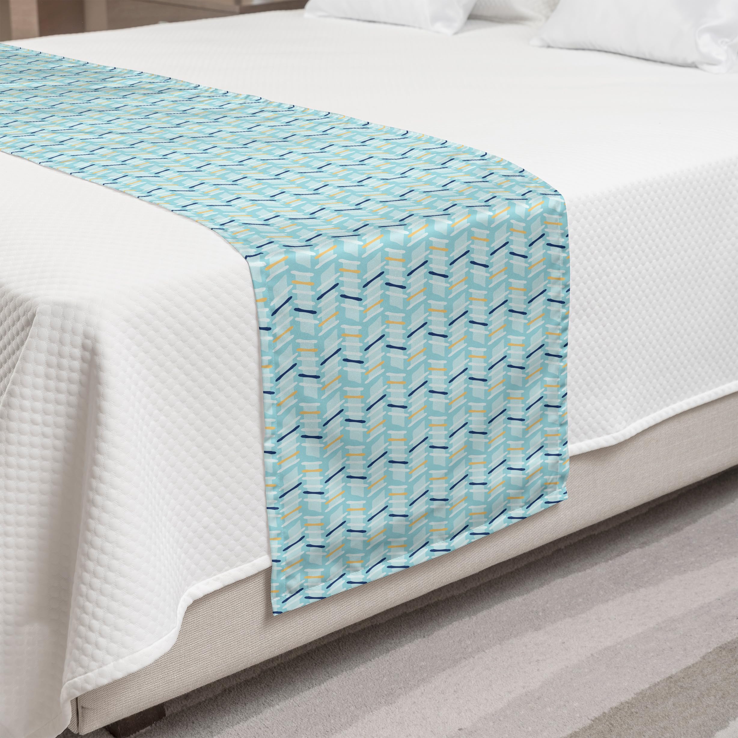 Ambesonne Hand-Drawn Abstract Bed Runner - Diagonal Stripes Design, Decorative Accent Bed Scarf for King Size Beds, Pale Blue Indigo - Perfect for Hotels, Homes & Guest Rooms (Enhances Bedroom Decor & Protects Bedding)