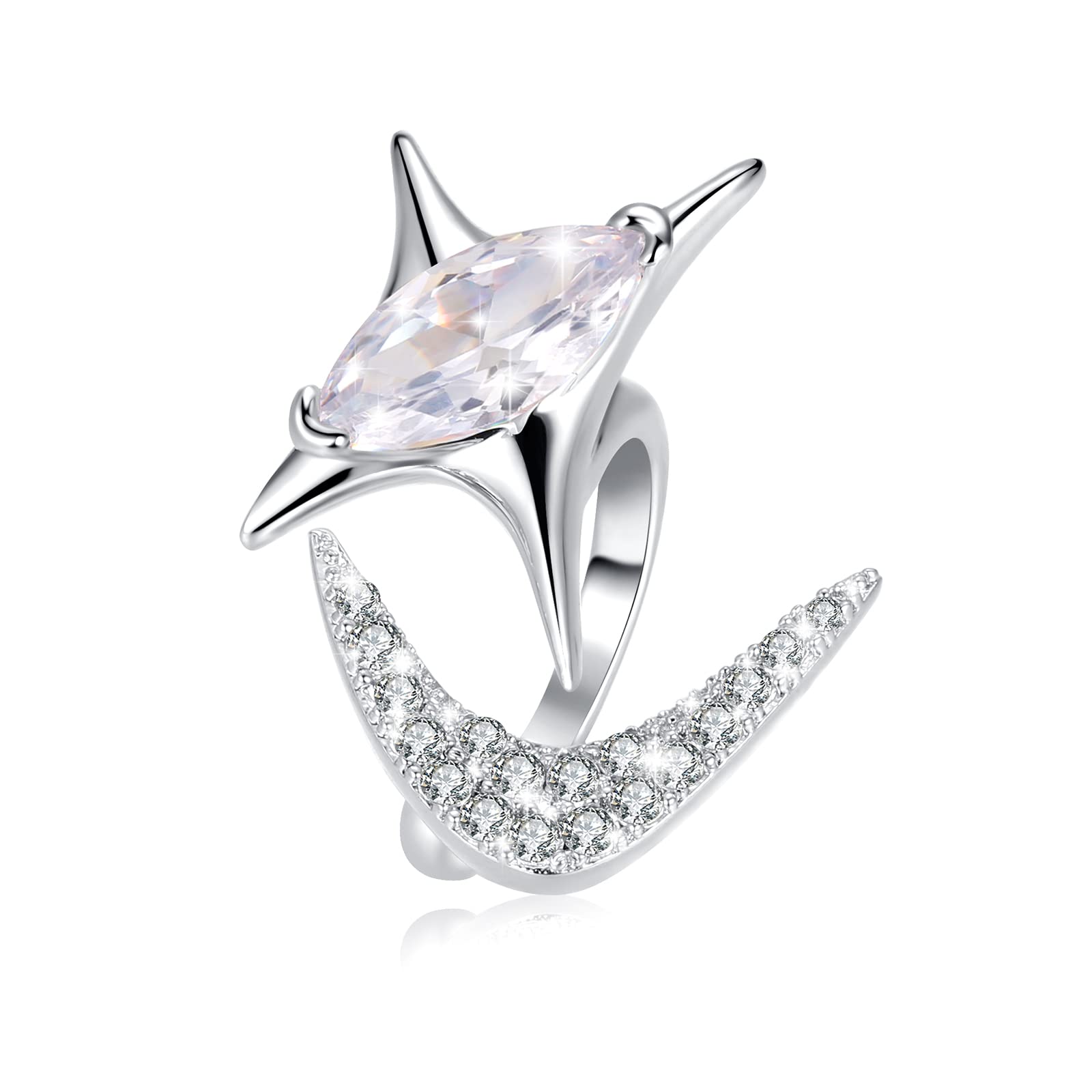 Zirconia Open Ring for Women - Elegant Mother's Day Jewelry Gift for Wife & Mom | Fashionable Statement Ring for Date Night & Special Occasions