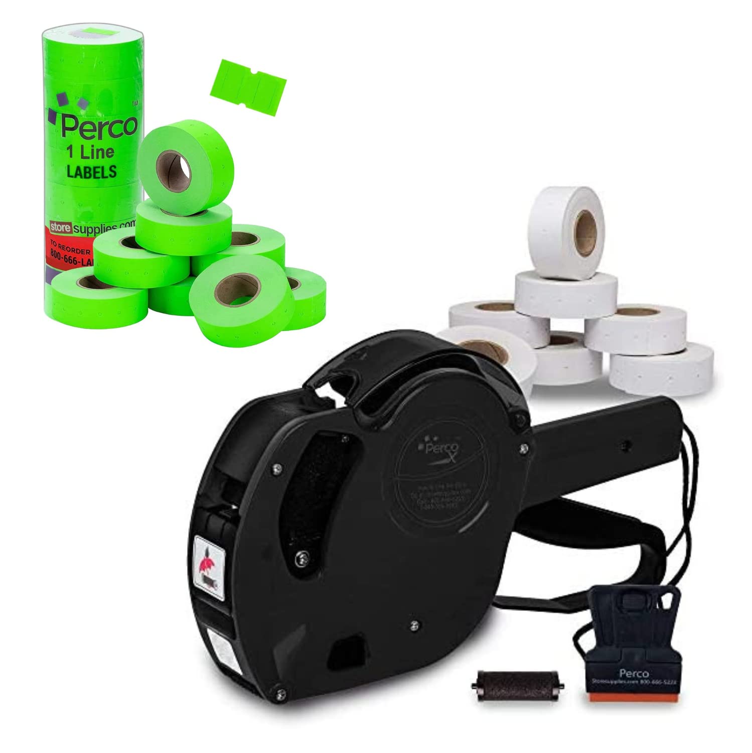 Perco X 1 Line Price Gun Kit with 9,000 White Blank Labels & Extra Inker - 1 Line Labeling Tool for Retail Pricing, Date Marking - Perfect for Grocery Stores, Warehouse Inventory & Price Tagging