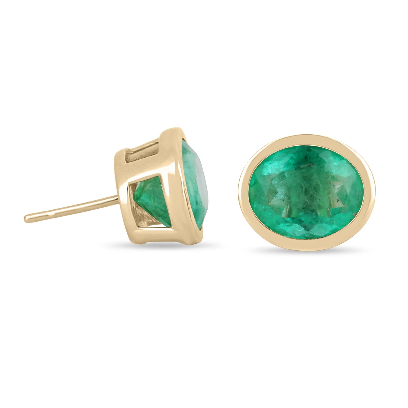 10.45tcw Colombian Emerald Oval Cut Bezel Set Earrings in 14K Gold - Vintage Heirloom Jewelry for Weddings & Special Occasions