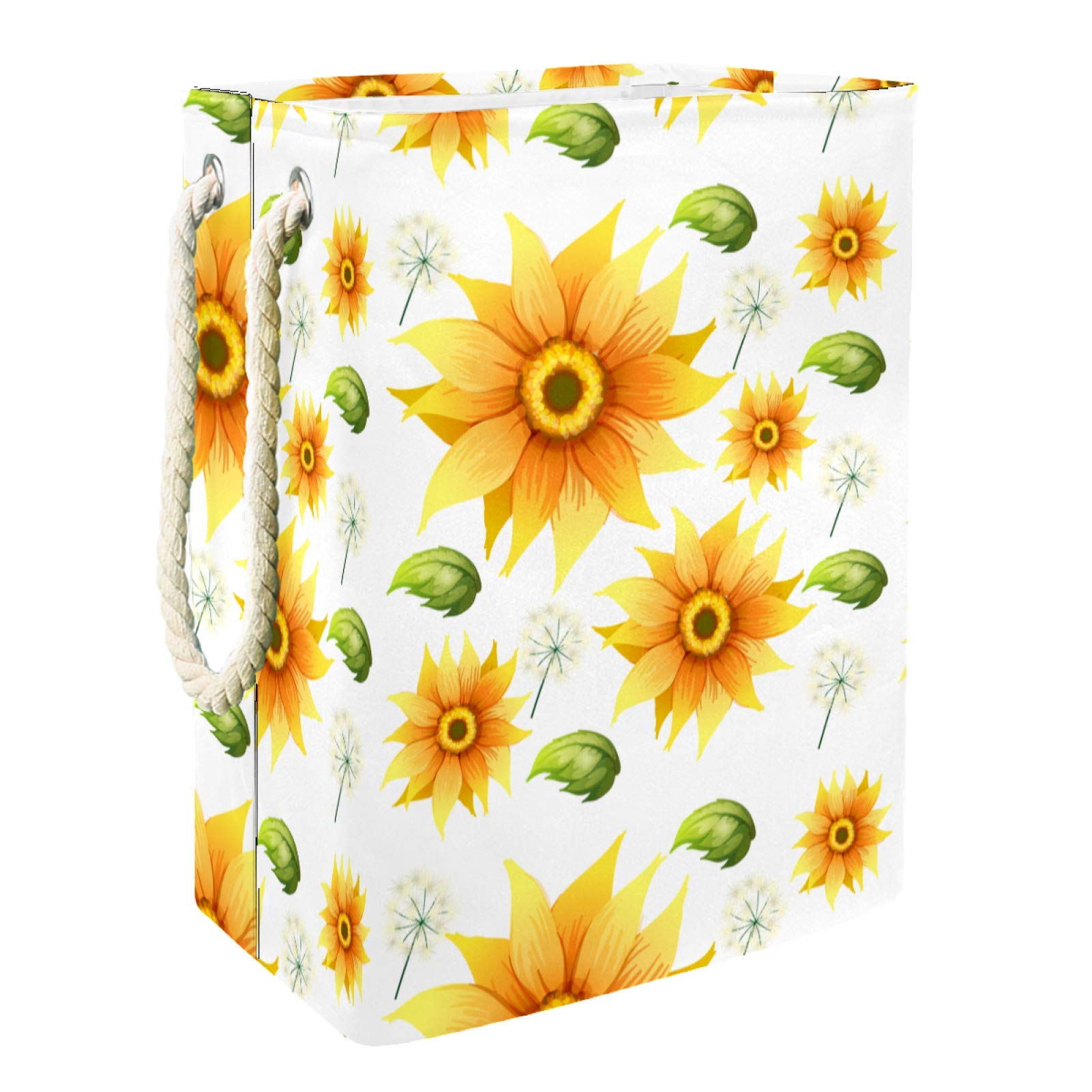 DEYYA Waterproof Laundry Basket - Tall, Sturdy & Foldable Hamper with Sunflower Leaves Pattern - Ideal for Bedroom, Bathroom, Dorm - Perfect for Adults, Kids, Teens (Boys & Girls) - Space-Saving Storage Solution
