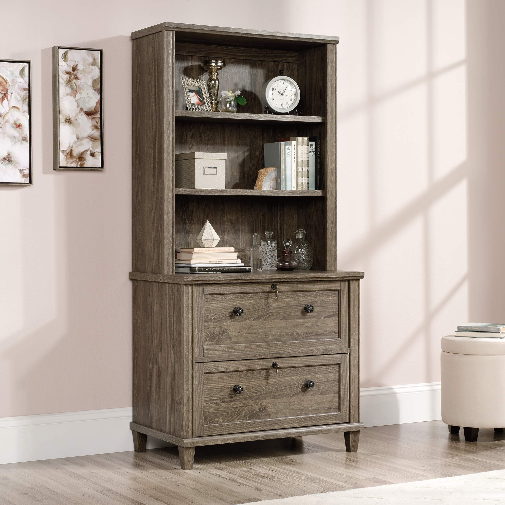 Sauder Hammond 2-Drawer Lateral File Cabinet with Lock - Home Office Storage Solution in Emery Oak Finish | Perfect for Organizing Documents & Office Supplies