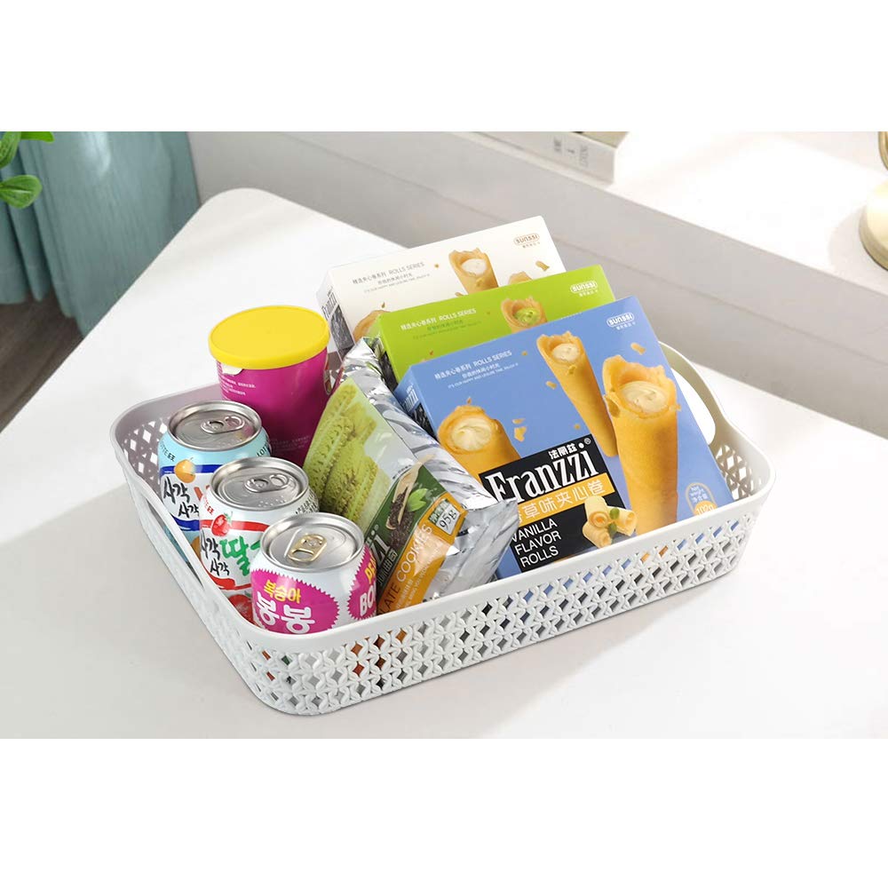 6-Pack Large Plastic Storage Baskets with Handles - Organizer for Home & Office