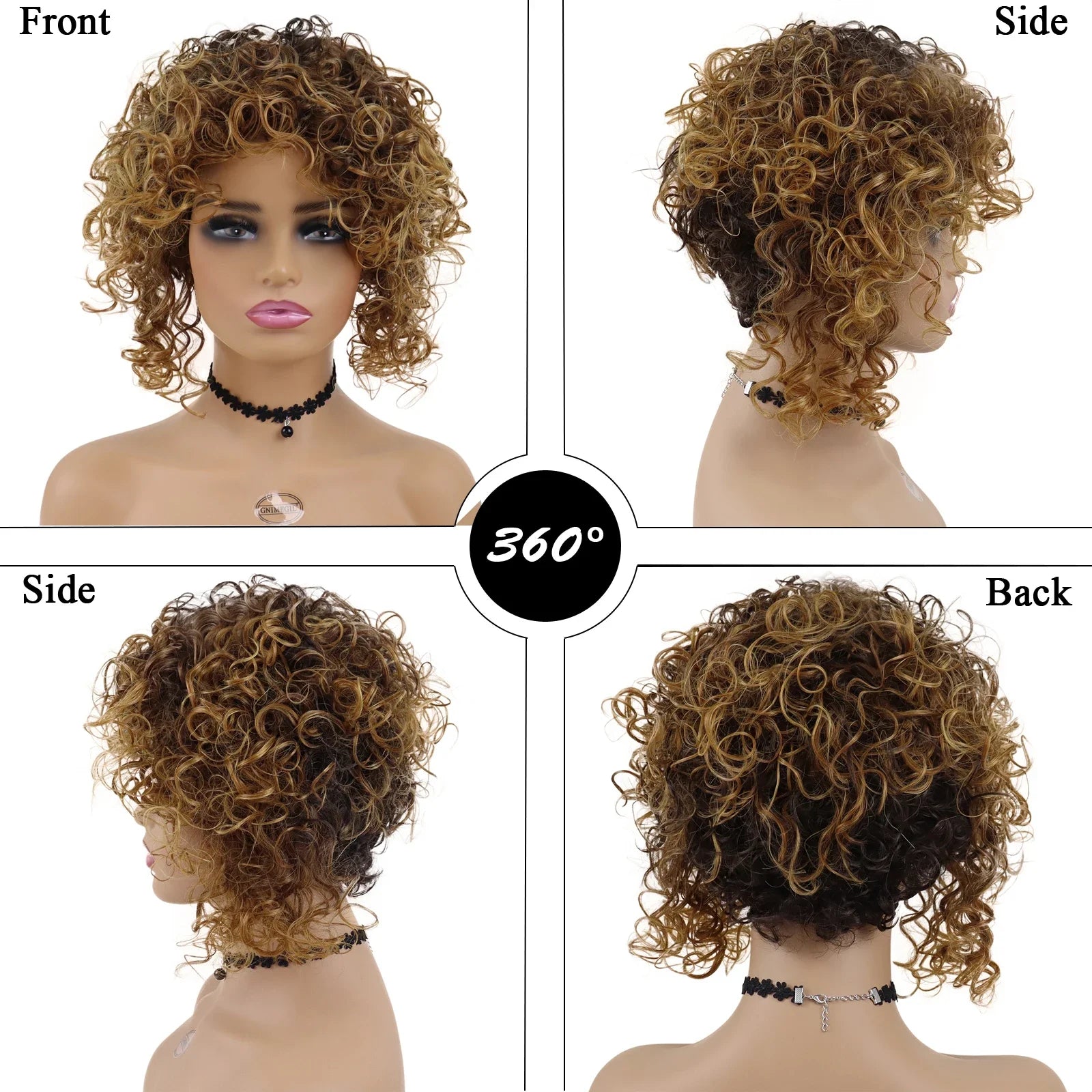 Afro Short Curly Synthetic Wig with Bangs for Women - Heat Resistant High Temperature Fiber Wig in Mix Brown Color | Fashionable & Cute Hairstyle for Cosplay, Parties & Daily Wear