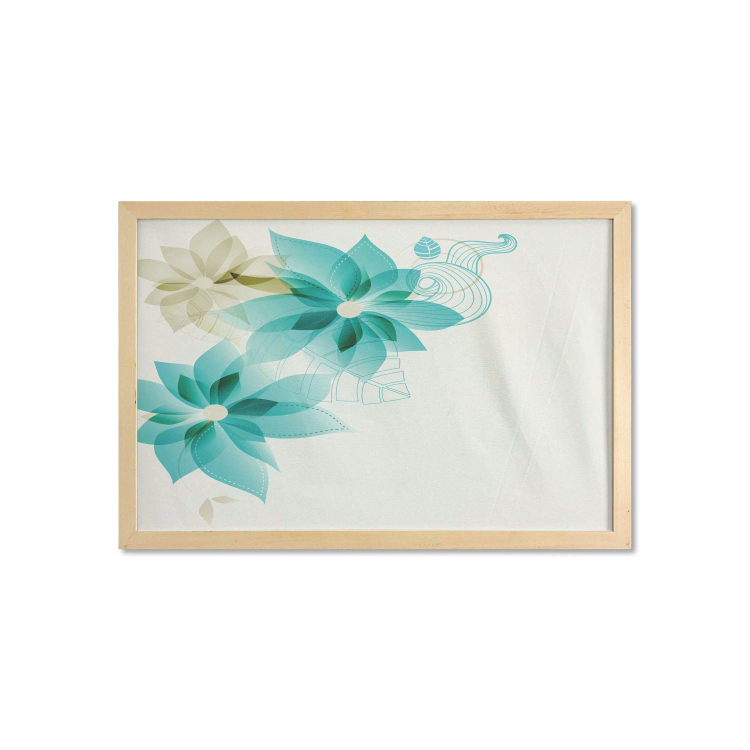 Ambesonne Vintage Floral Wall Art with Frame - Abstract Vibrant Teal & Beige Printed Fabric Poster, 35
