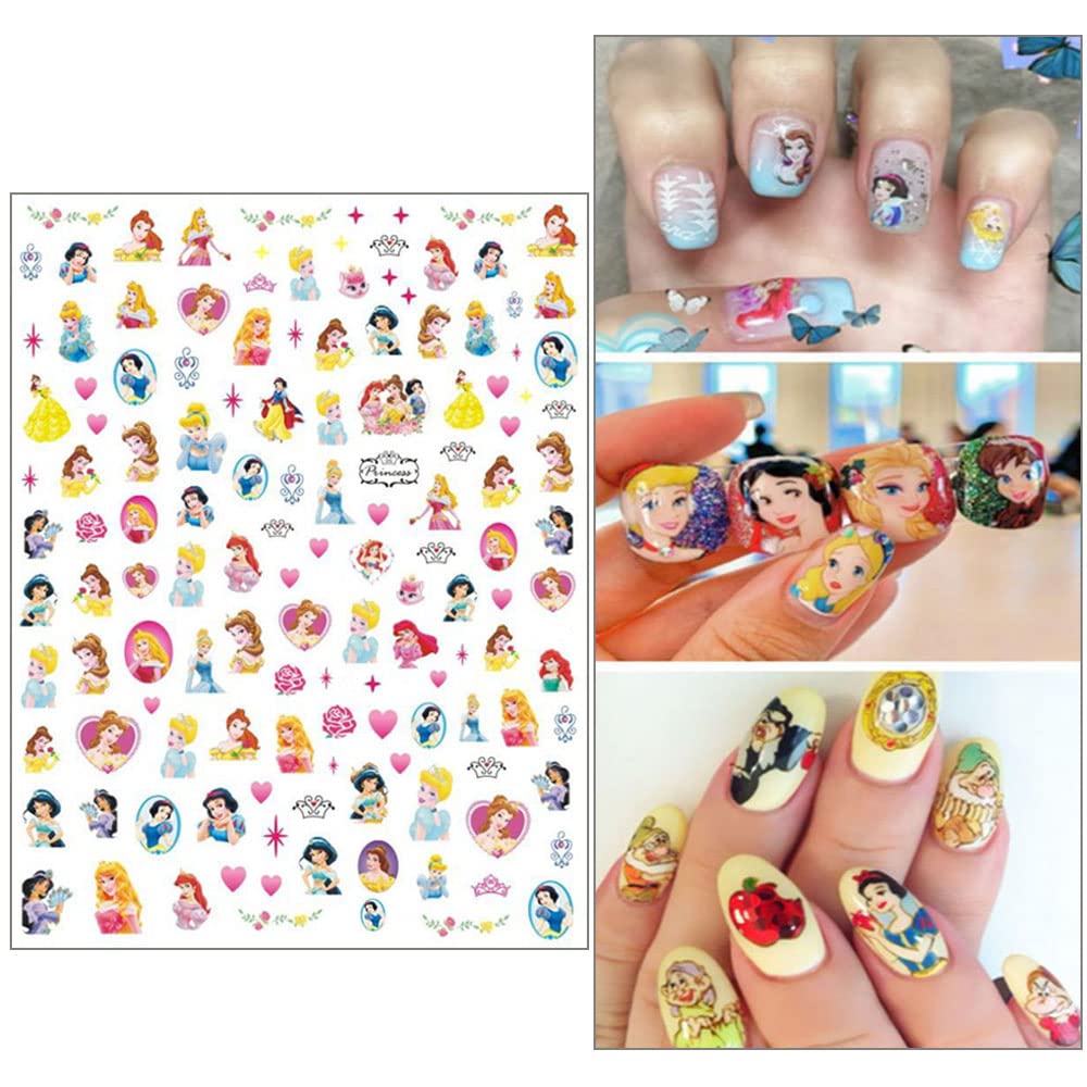 6 Sheets Cute Cartoon 3D Self-Adhesive Nail Art Stickers - Mermaid & Princess Nail Decals for Women & Girls - DIY Nail Art Supplies for Parties, Weddings, and Daily Nail Decoration