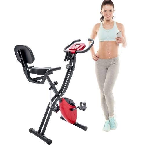 Foldable Exercise Bike for Home Gym - LCD Display, 10-Level Resistance, Comfortable Seat Cushion & Backrest - Perfect for Indoor Cardio, Weight Loss & Apartment Workouts (Includes Arm Bands)