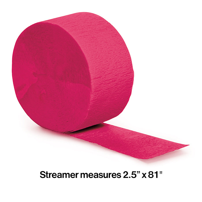 12-Piece Bulk Hot Magenta Crepe Streamer Roll - 81 Feet Long for Party Decorations, Birthday Celebrations & Event Backdrops