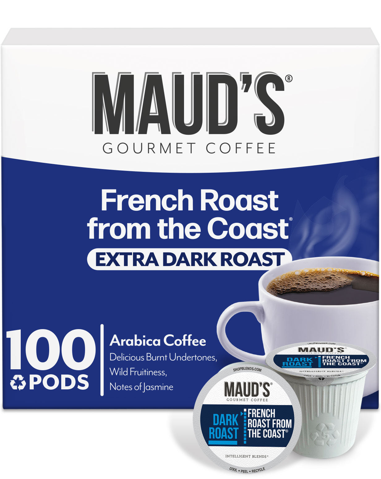 Premium Maud's French Roast Coffee Pods - 100% Arabica Dark Roast K-Cup Compatible Pods - Rich & Bold Flavor for Keurig Brewers - Perfect for Morning Energy & Office Coffee Breaks