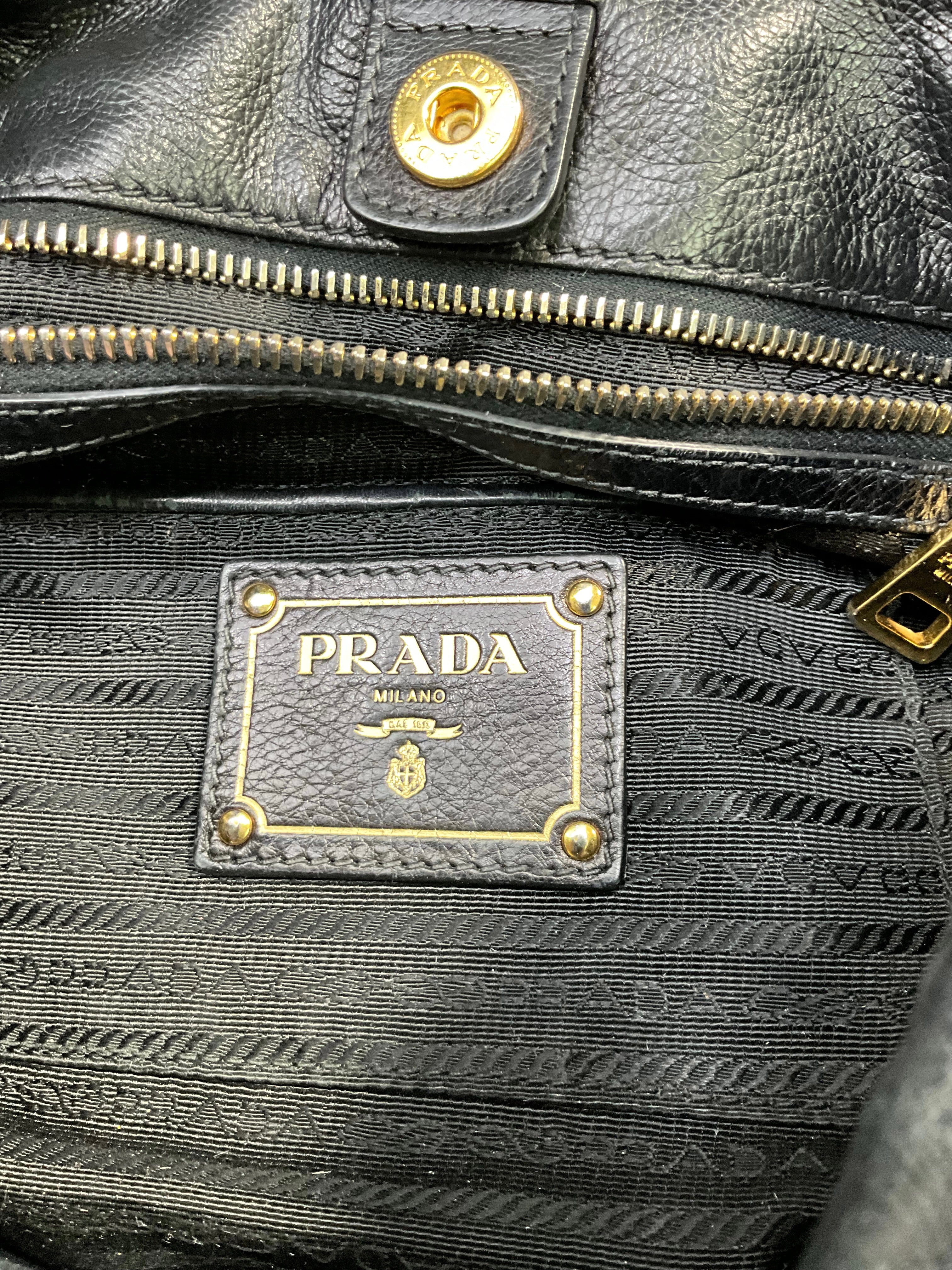 Prada Black Glace Calf Leather Hobo Handbag for Women - Luxury Shoulder Bag for Work, Travel & Everyday Use