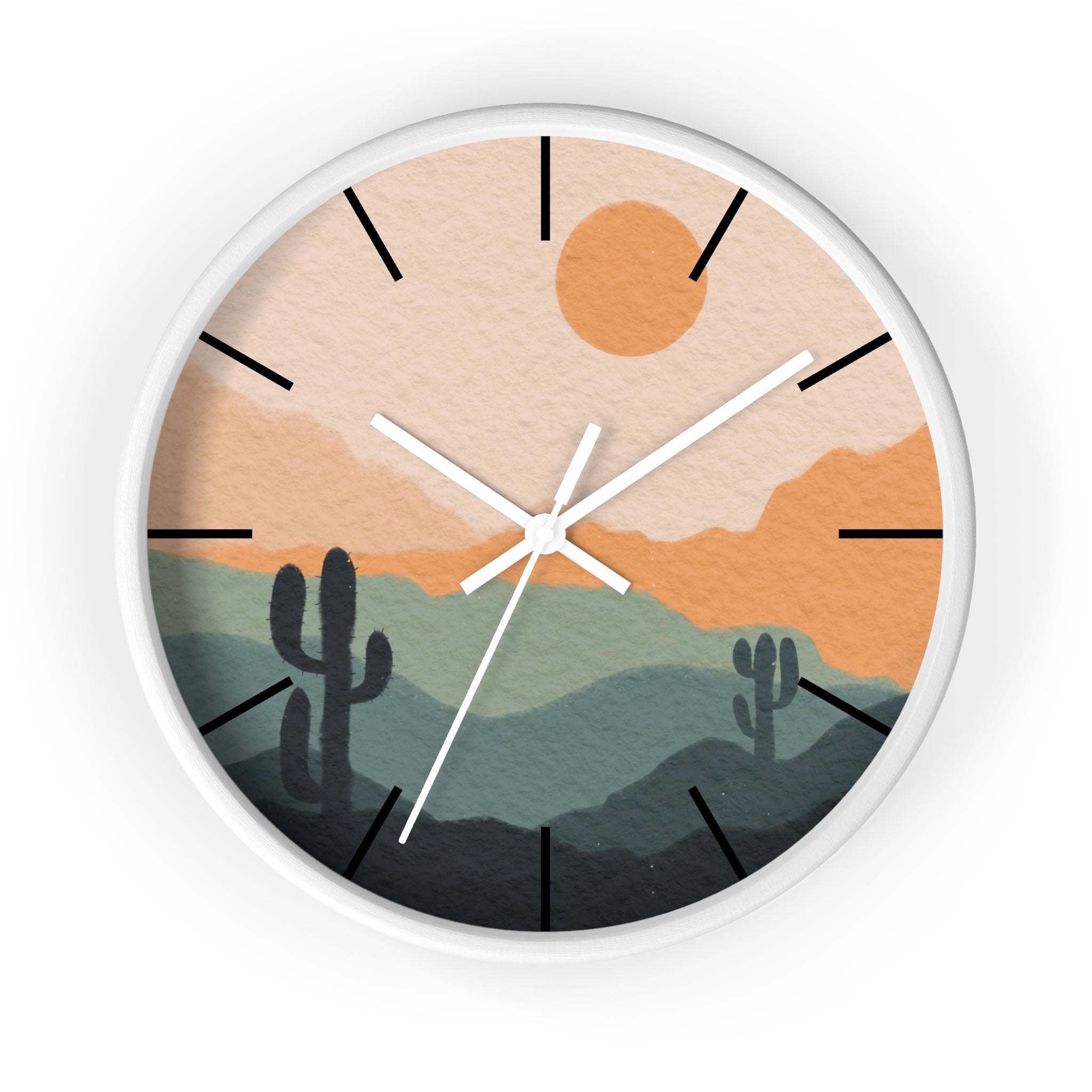 Silent Ticking Wall Clock - Rustic Desert Decor with 10 Inch Wood or Plastic Frame & Plexiglass - Southwestern Theme Home Office Decor for Living Room, Bedroom, Kitchen