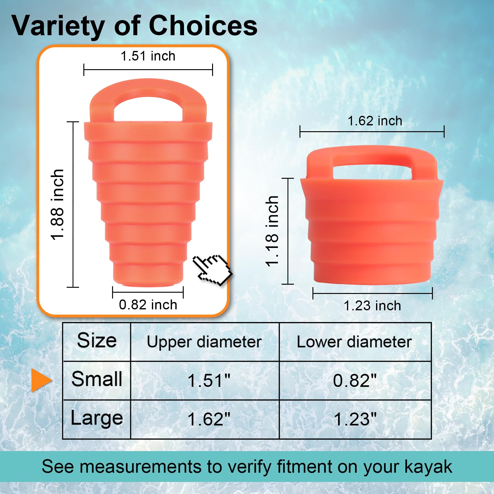 HLOGREE 6 Pack Silicone Kayak Scupper Plugs for 0.8-1.5 Inch Holes - Drain Plugs for Lifetime, Sit On Top, Pelican Kayaks - Waterproof Boat Accessories for Fishing, Paddling & Water Sports