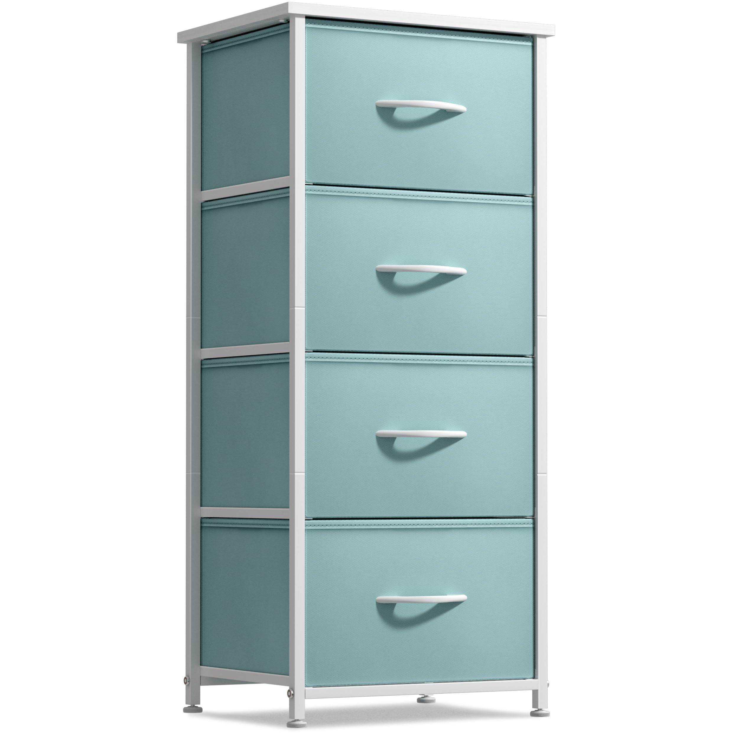 Sorbus 5-Tier Dresser Storage Tower with Fabric Bins - Wood Top & Steel Frame Organizer for Clothes, Toys, Accessories | Perfect for Kids Bedroom, College Dorm, Closet Organization (Aqua Blue) - Space-Saving Solution for Small Rooms & Apartment Living