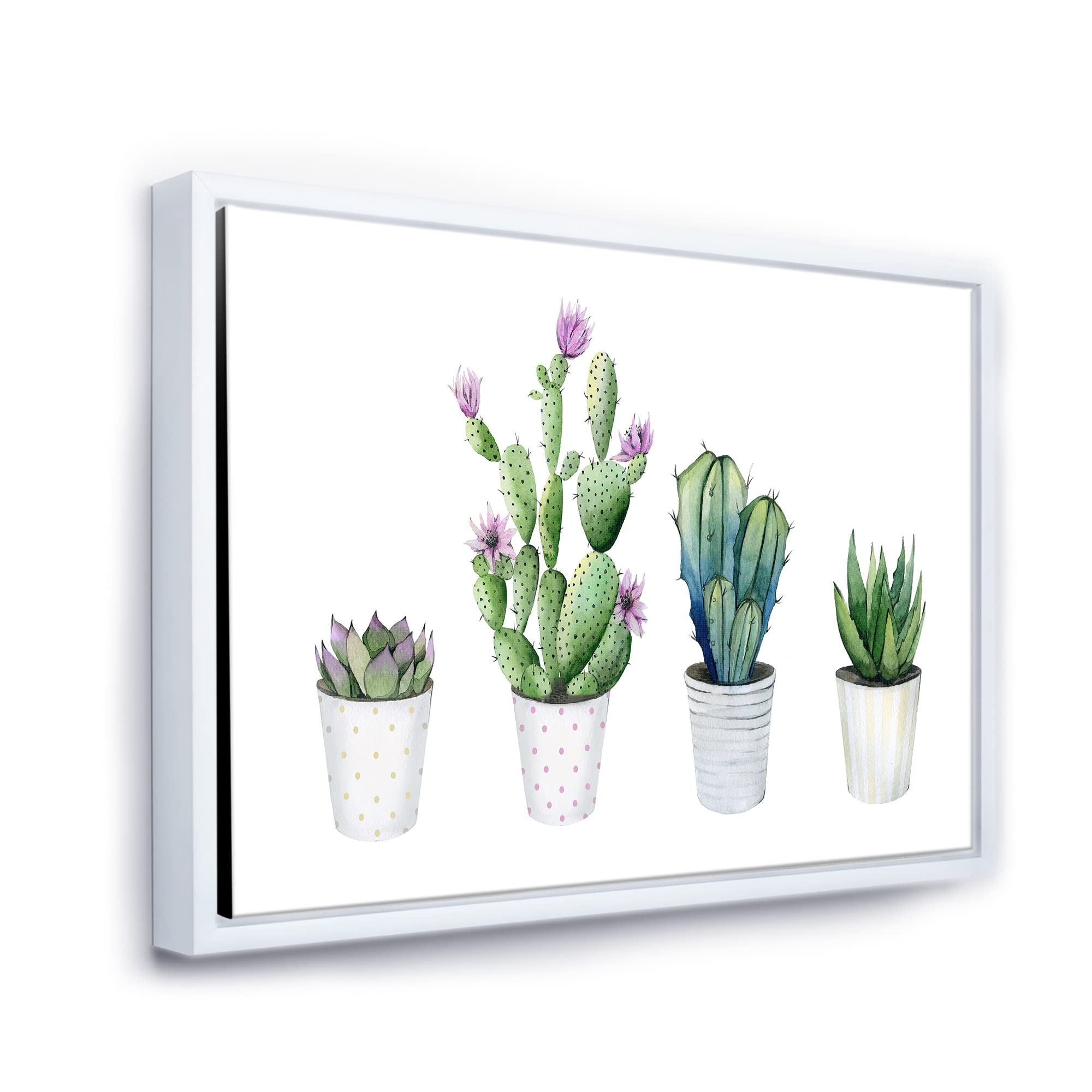 DesignQ Cactus Succulent Aloe Vera Potted Plants - Farmhouse Style Framed Canvas Wall Art Print for Home & Office Decor
