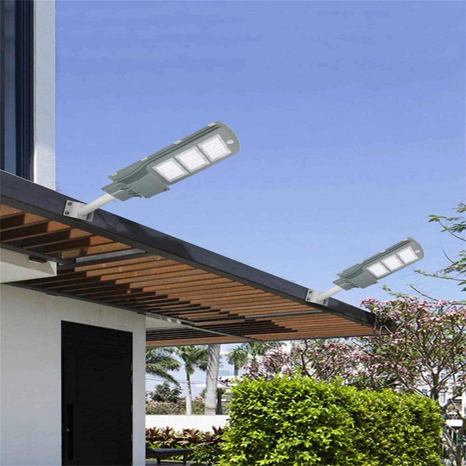4000LM 60W Solar LED Street Light - IP65 Waterproof Outdoor Security Lighting with Motion Sensor & Dusk to Dawn Auto On/Off - Perfect for Driveways, Pathways, Parking Lots and Backyard Illumination