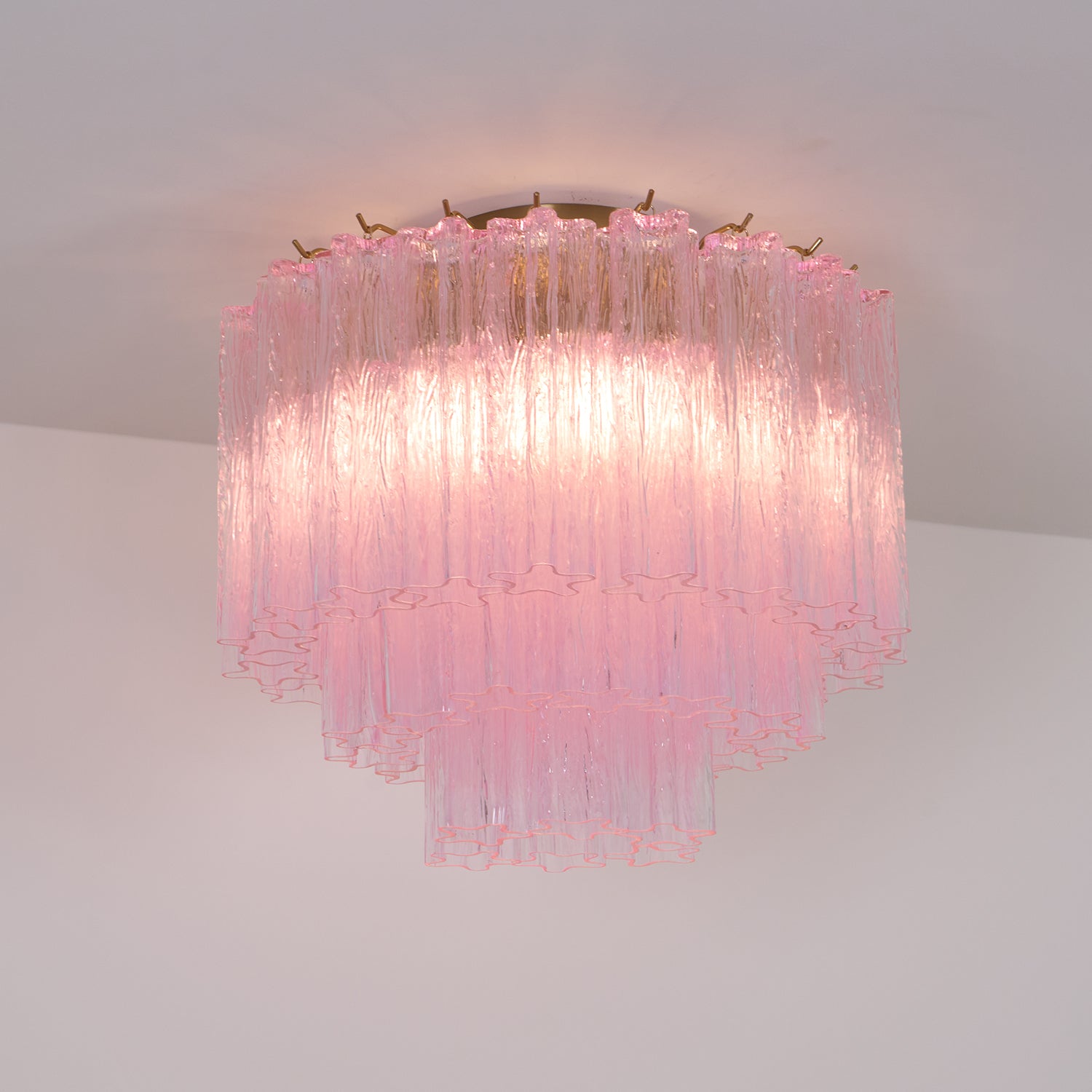Murano Pink Glass Ceiling Light Fixture - Handcrafted Venetian Style Chandelier for Dining Room, Bedroom & Living Room Decor