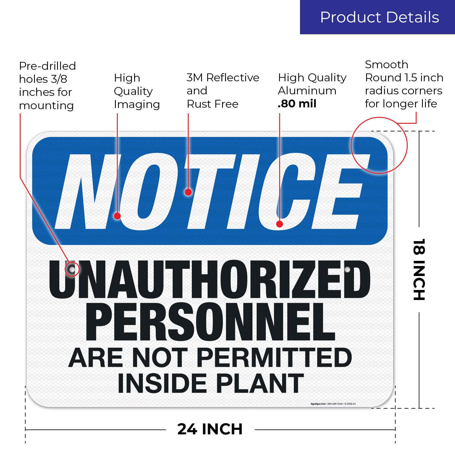 Unauthorized Personnel Prohibited OSHA Safety Sign - 18x24 Inch Reflective Aluminum Plant Warning Sign, 3M EGP .080 Thick, Fade Resistant for Indoor & Outdoor Use - Made in USA | Perfect for Construction Sites, Warehouses & Industrial Facilities