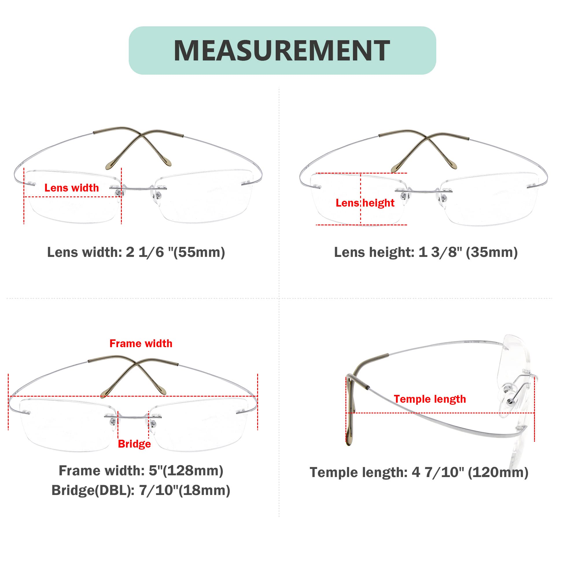 Titanium Rimless Reading Glasses for Men +1.00 Strength - Lightweight Silver Eyewear for Reading, Computer Use & Office Work