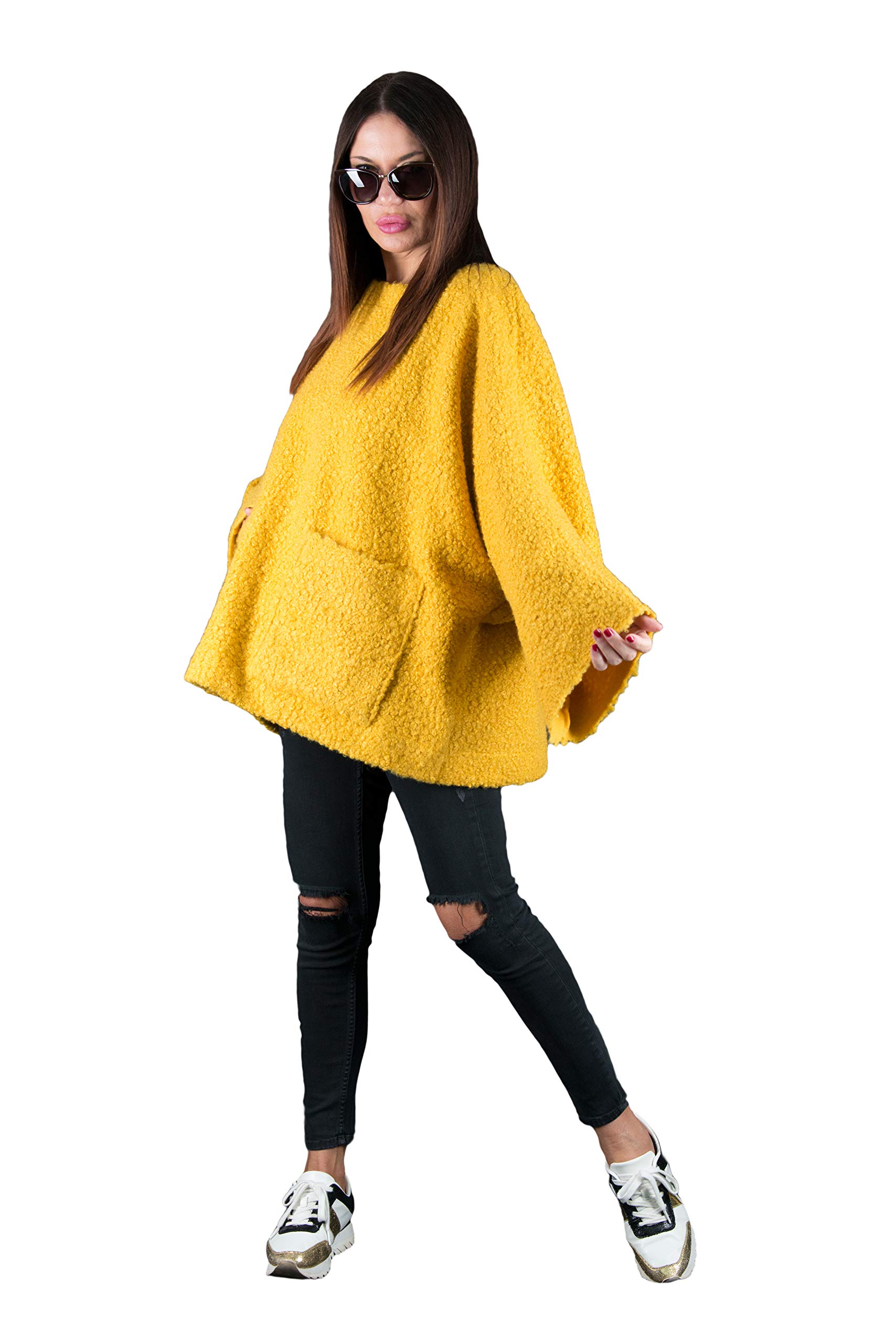 Women's Wool Poncho with Long Sleeves and Pockets - Trendy Plus Size Loose Dress for Fall & Winter - Perfect for Casual Outings, Travel, and Layering in Cold Weather