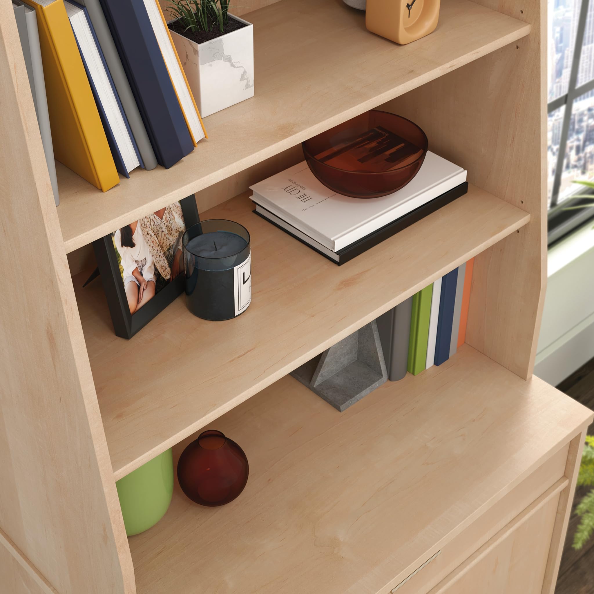 Sauder Clifford Place Commercial Office Hutch - Natural Maple Finish, Modern Office Storage Solution for Home & Business Workspaces