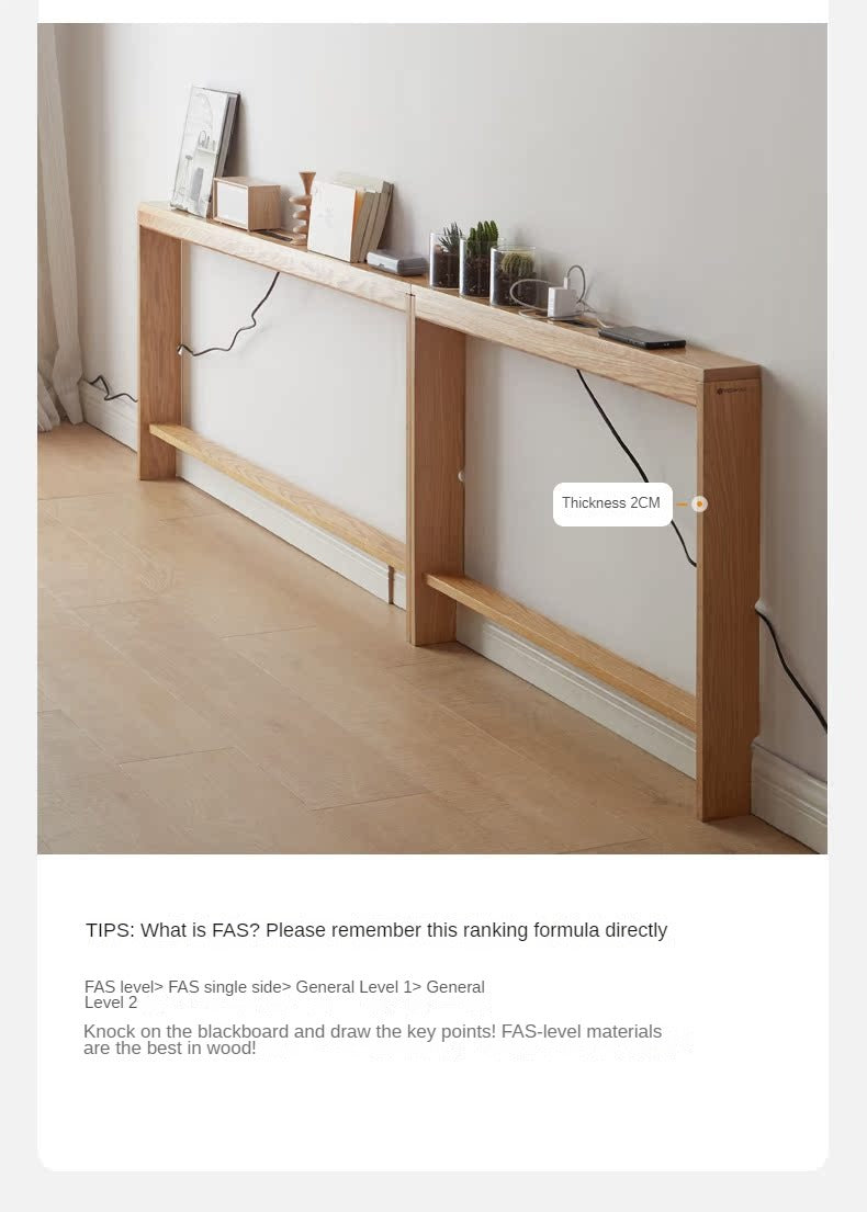 Solid Oak Wood Sofa with Rear Storage - Modern Wall Shelf for Living Room, Bedroom, or Office Organization