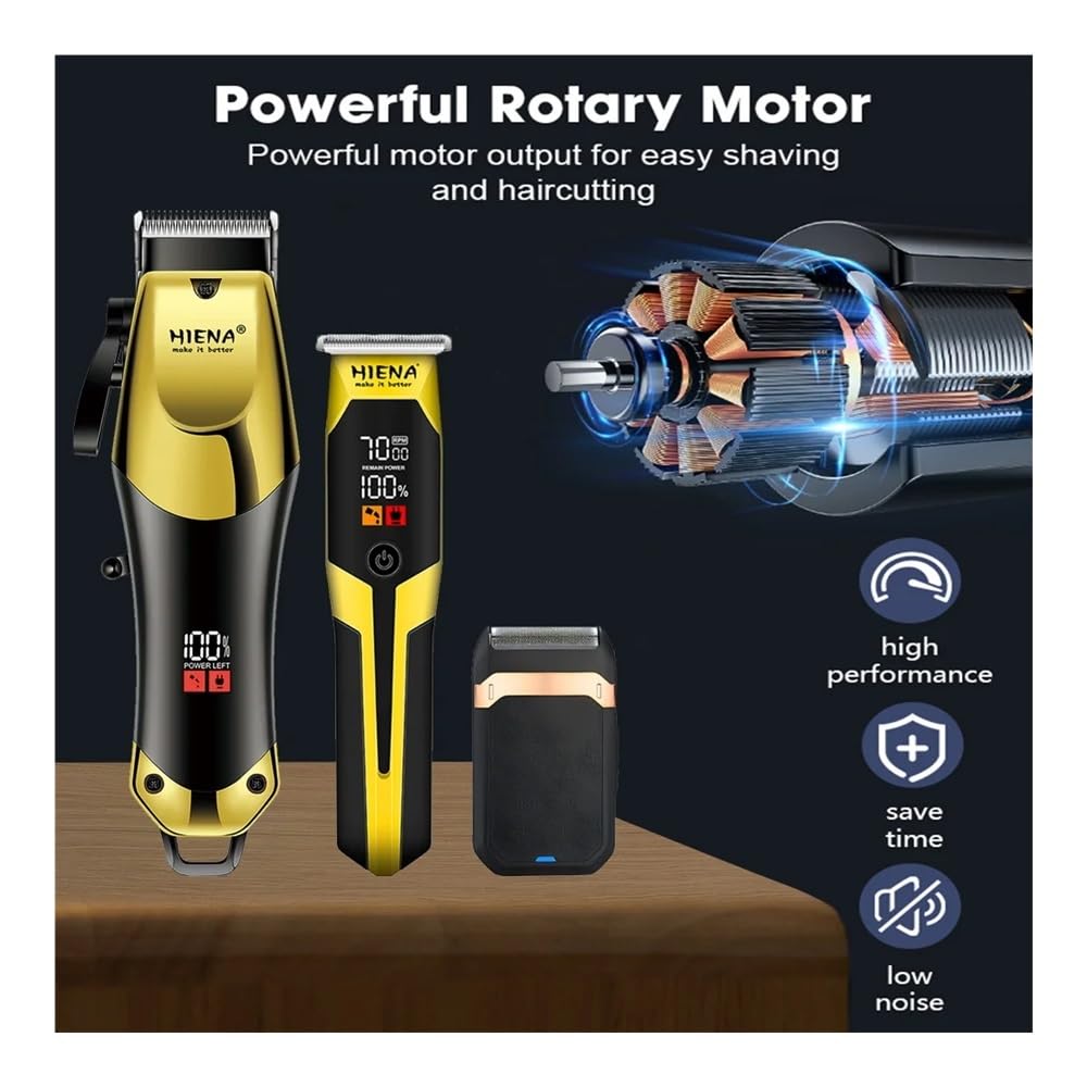 Professional Hair Clippers for Men & Women - HIENA Salon-Grade Cordless Hair Cutting Machine 3-Piece Set with USB Charging - Perfect for Home Haircuts, Beard Trimming & Pet Grooming