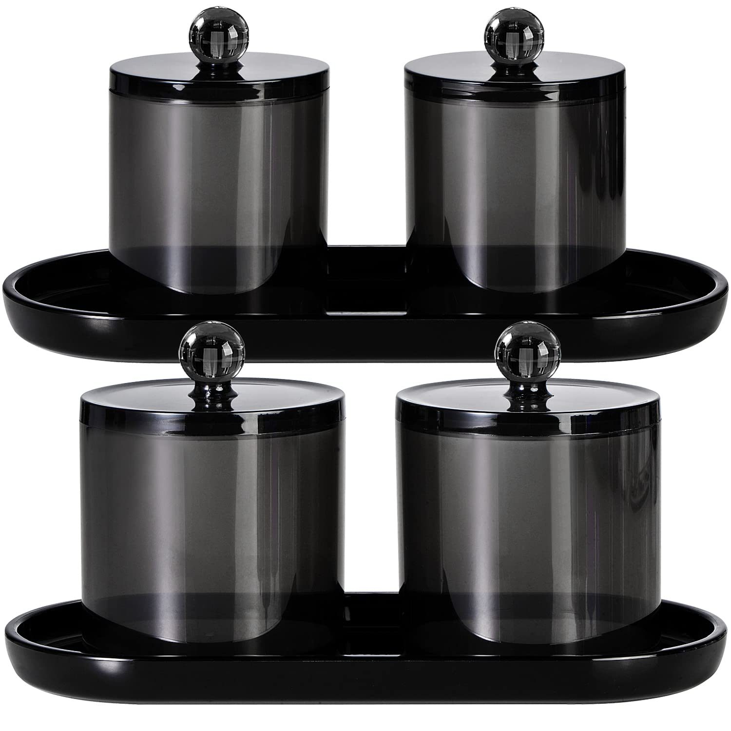SheeChung Acrylic Vanity Tray Set - 2 Pack Bathroom Countertop Organizer for Jewelry, Makeup & Essentials | Durable Storage Tray for Sink, Cabinet, Vanity & Closet Organization (Black) - Perfect for Home, Hotel & Spa Decor