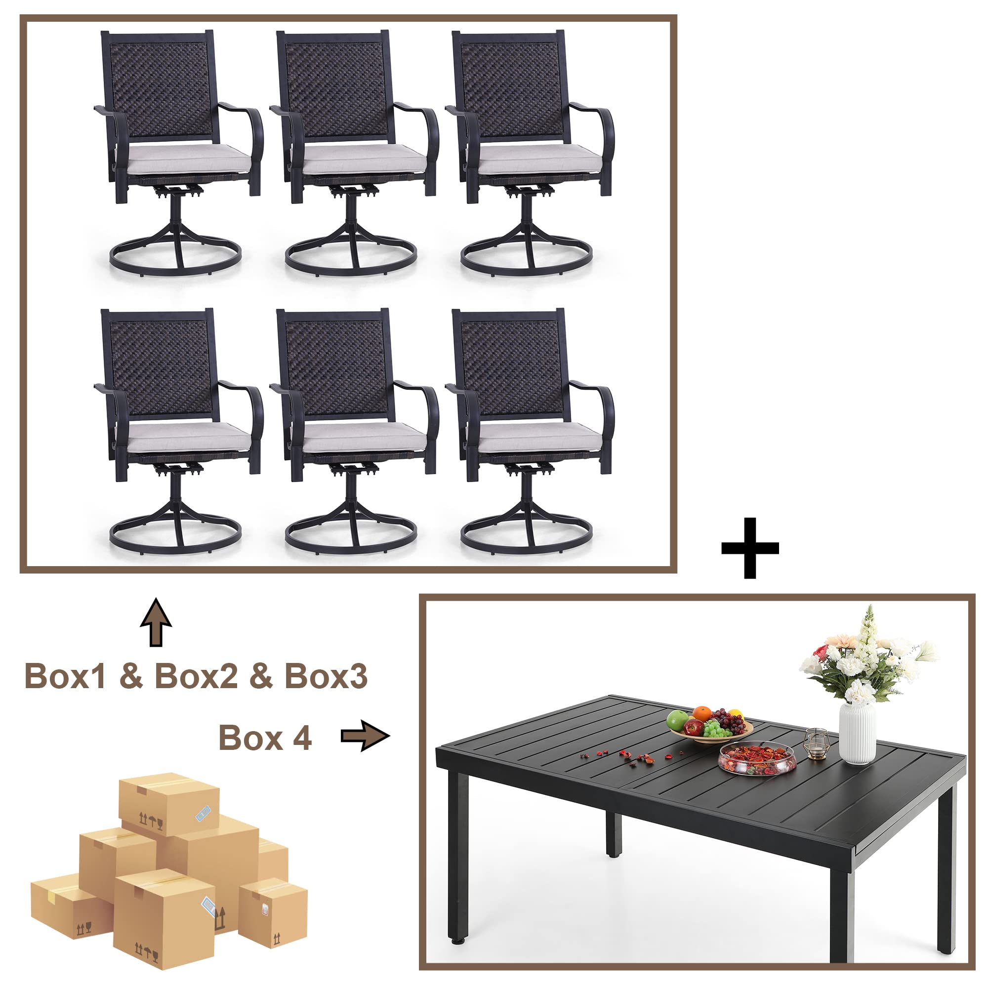 Sophia & William 7-Piece Patio Dining Set - Weather-Resistant Rattan Wicker Furniture with 6 Cushioned Chairs & Expandable Metal Table for Outdoor, Garden, Backyard | Perfect for BBQs, Family Gatherings & Summer Entertaining