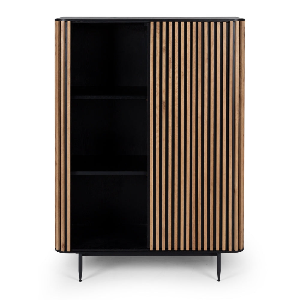 Modern Bauhaus Style Cabinet - Black & Oak Wood - Perfect for Living Room, Bedroom, or Office Storage & Organization