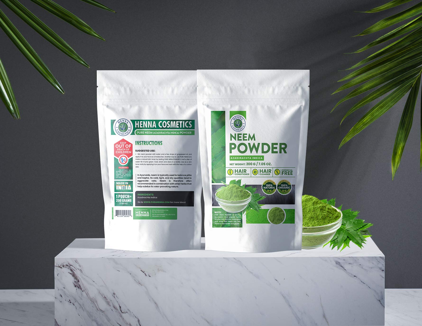 Organic Neem Powder (Azadirachta Indica) - 200g (7.05 oz) | 100% Pure for Hair Growth, Skin Care & Acne Treatment | Natural Ayurvedic Remedy for Scalp Health & Glowing Skin | DIY Face Masks & Hair Packs