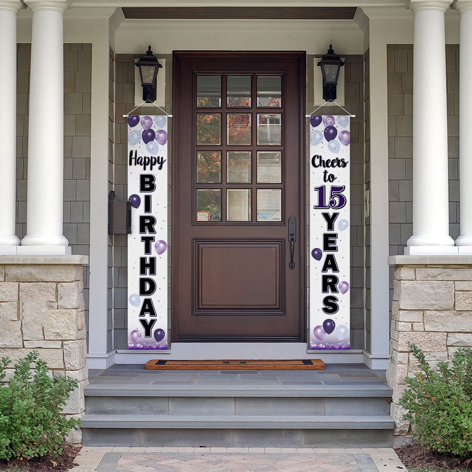 15th Birthday Party Decorations - Purple Balloon Theme Door Hanging Banner & Sign - Cheers to Fifteen Years Old Birthday Party Supplies - Perfect for Teen Birthday Celebrations, Sweet 16 Prep, and Milestone Party Decor
