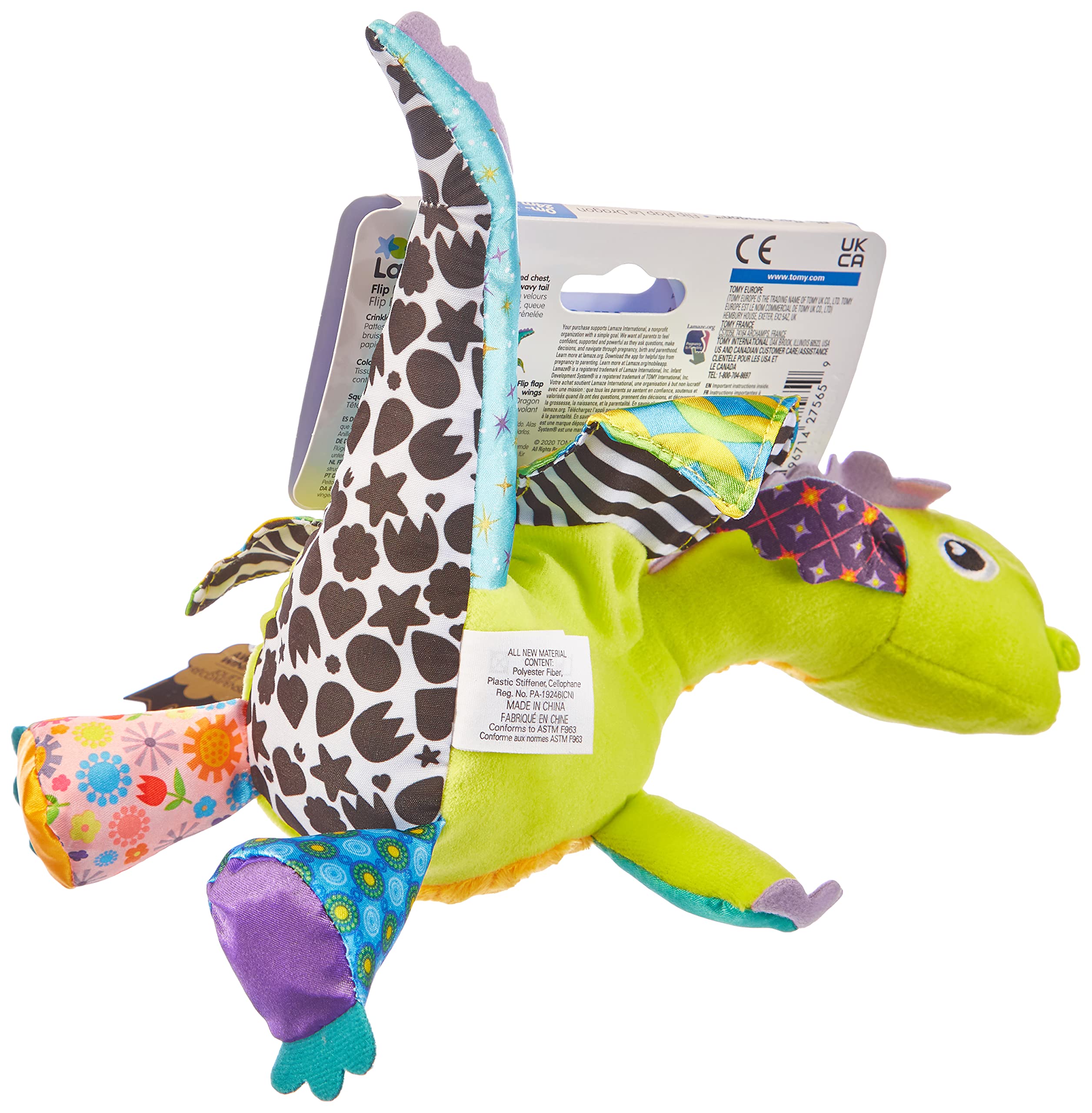 Lamaze Flip Flap Dragon Crinkle Sensory Toy - Clip On Car Seat & Stroller Activity Toy for Babies 0+ Months - Travel & Developmental Infant Toy for Airplane, Road Trips & Daily Walks