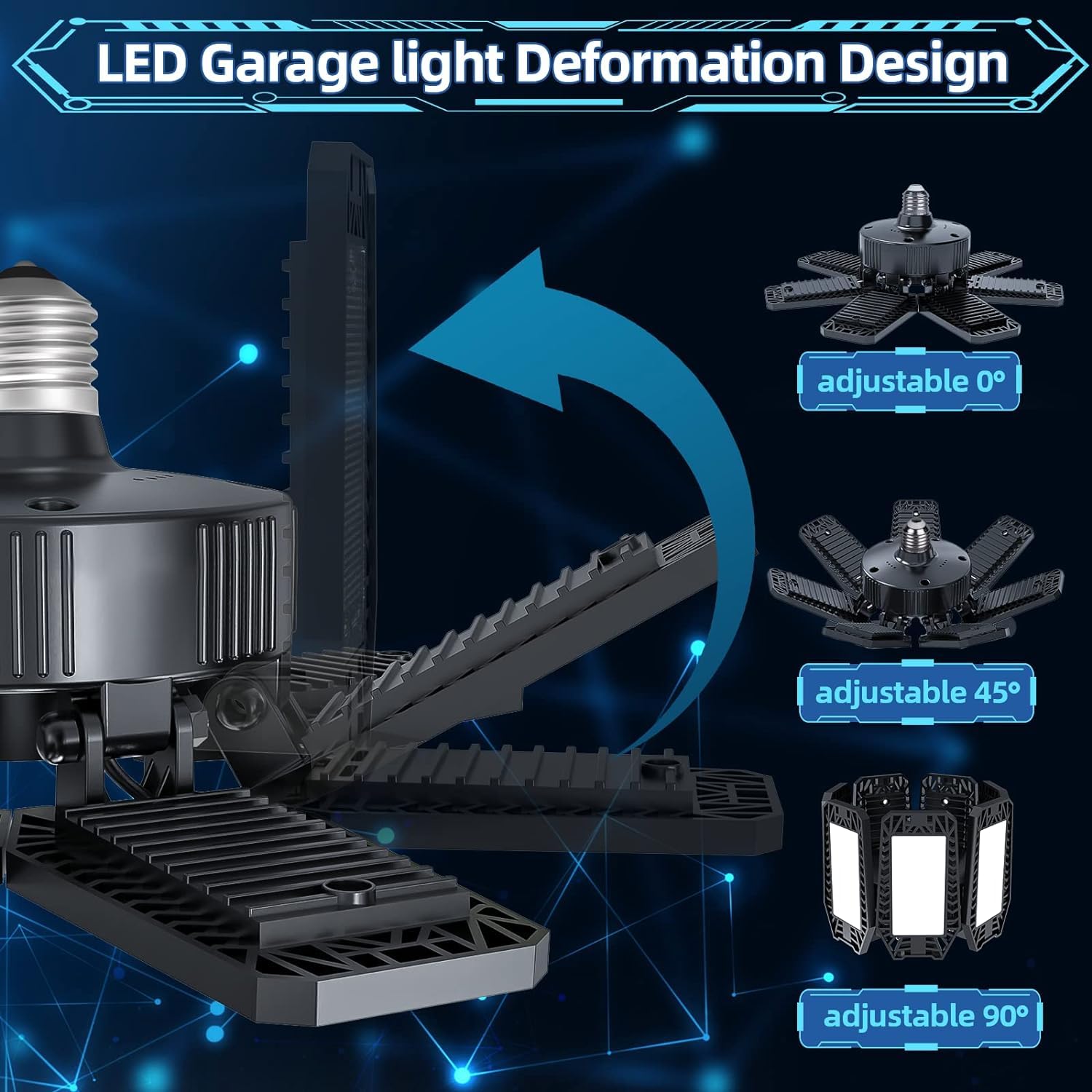 200W 20000LM 6500K LED Garage Light with 7+1 Adjustable Panels, E26/E27 Base - Bright Ceiling Lighting for Garage, Workshop, Basement, Warehouse & Auto Repair Shop - Energy Saving LED Shop Lights for Industrial & Home Use