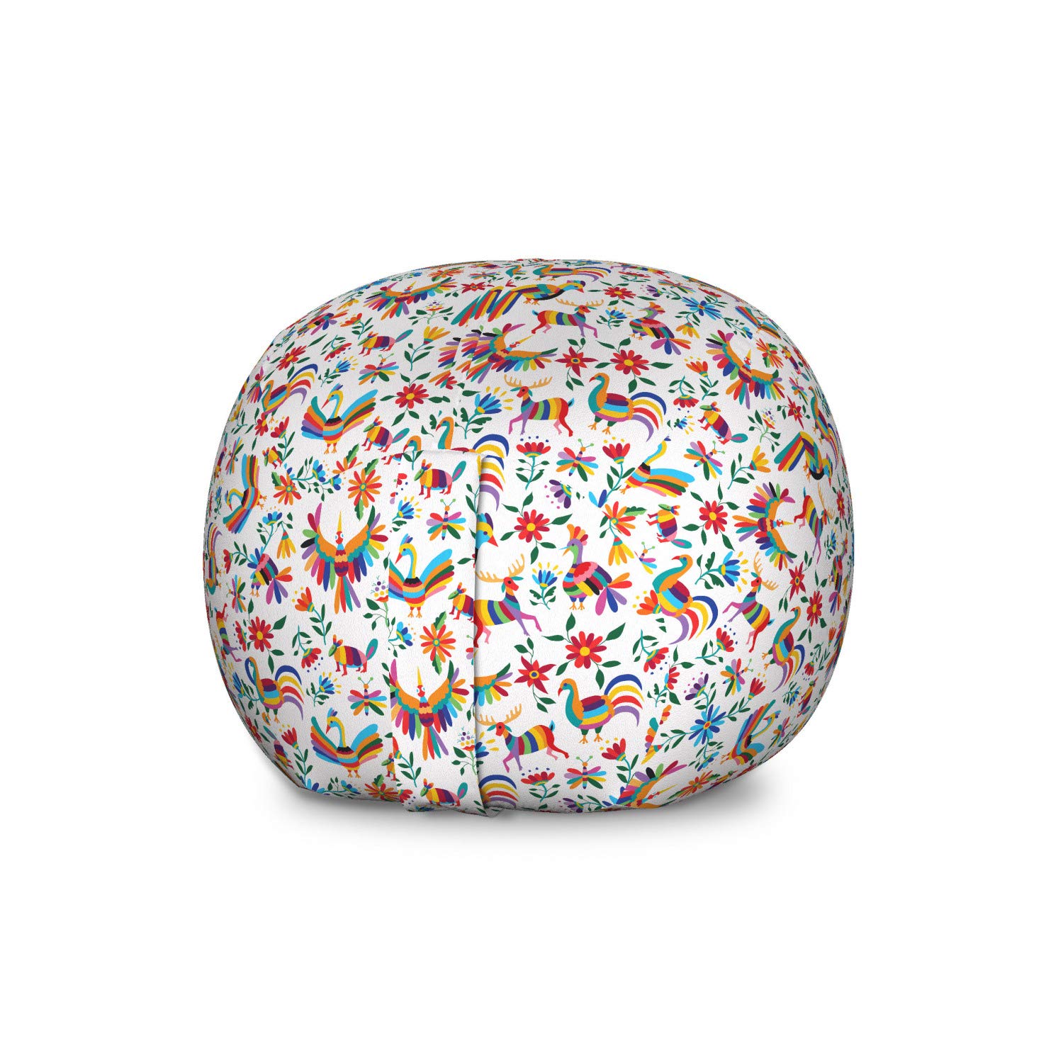 Ambesonne Mexican Toy Storage Bag Chair - Traditional Latin American Art Design with Floral & Bird Patterns - Large Washable Stuffed Animal Organizer for Kids' Room, Nursery, or Playroom - Multicolor