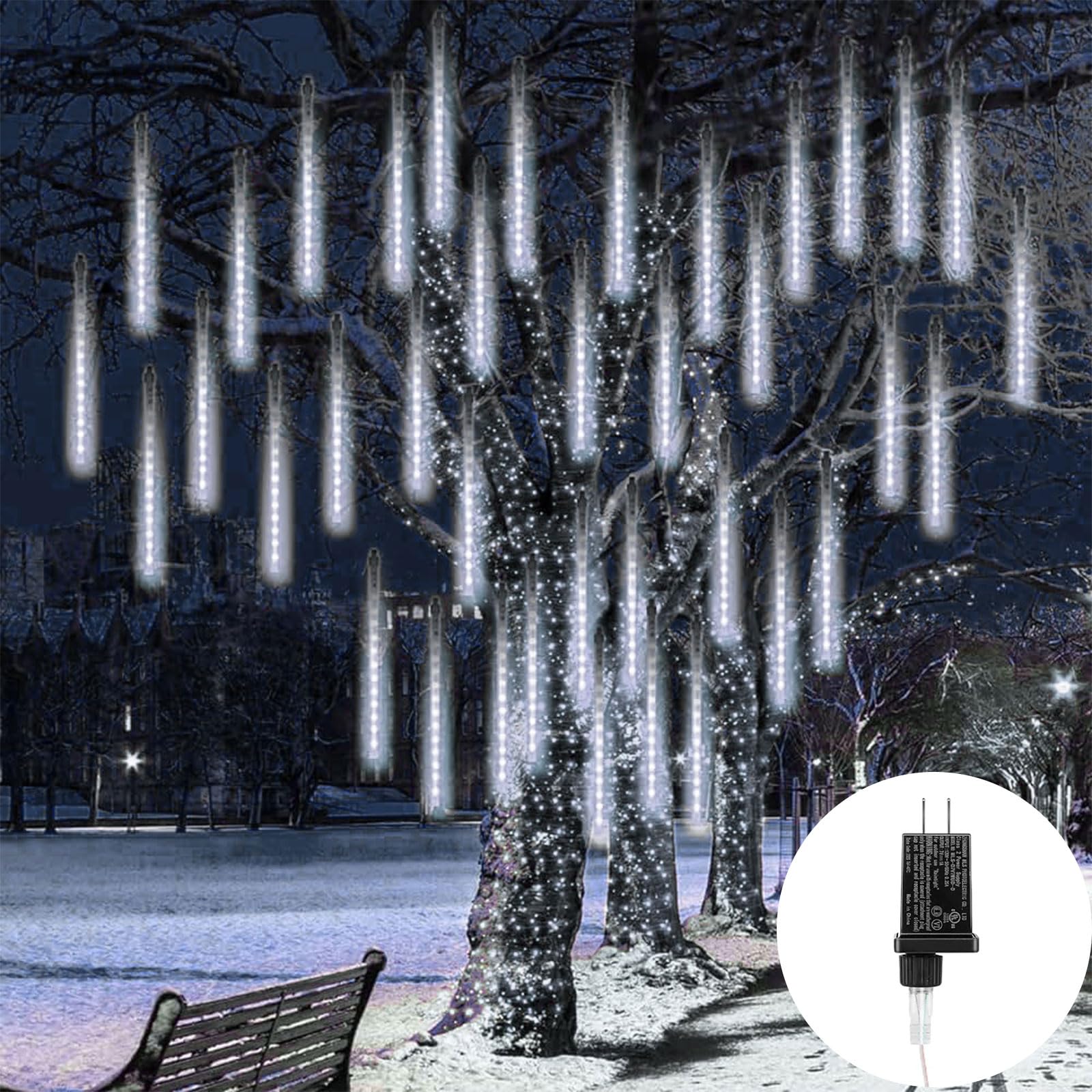 288 LED 8 Tube 12 Inch White Christmas Lights Outdoor - Meteor Shower Rain Lights Plug in Falling Icicle Lights for Xmas Tree, Yard, House Décor | Perfect for Holiday, Winter, and Christmas Party Decoration