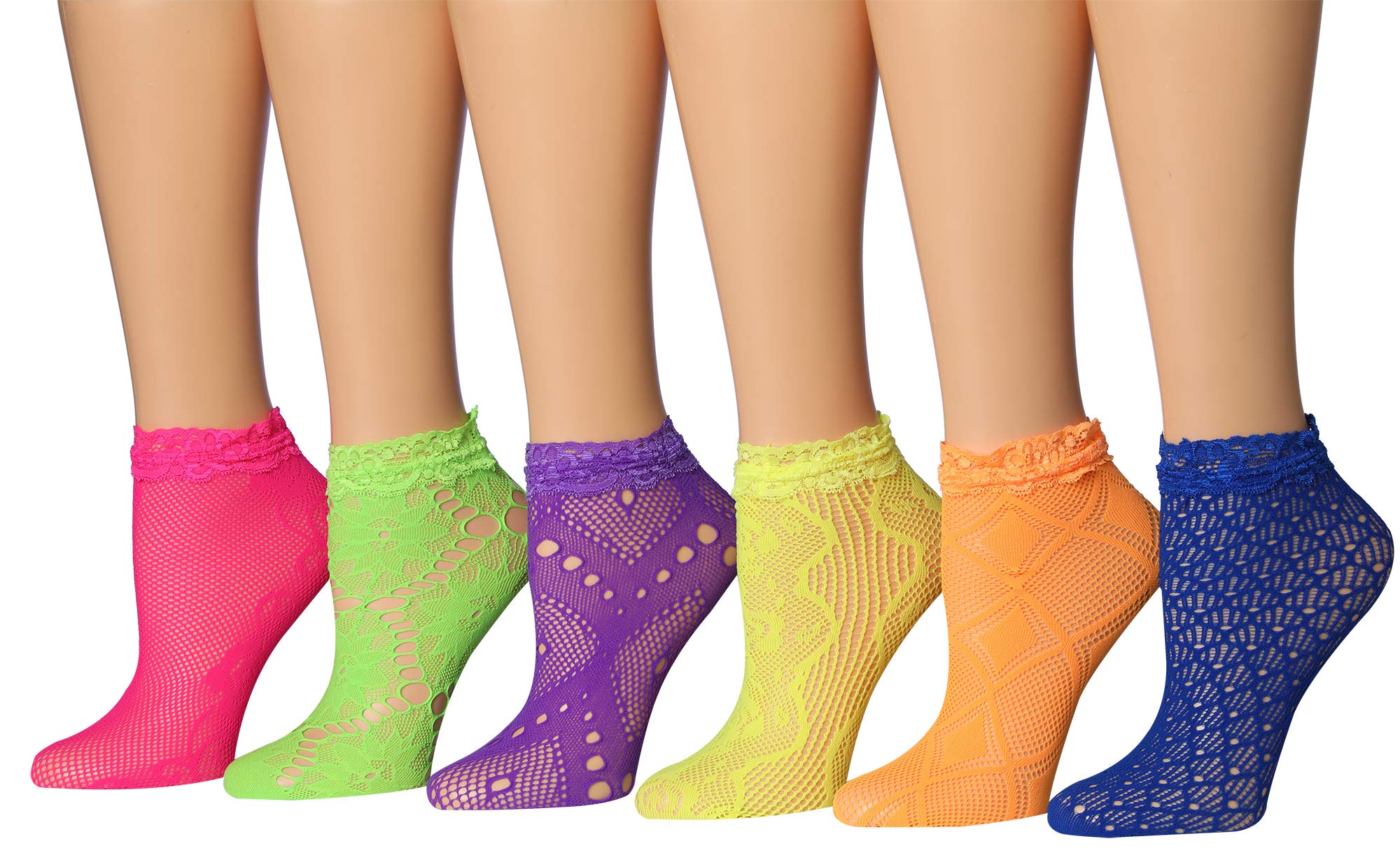Colorful Women's 6 Pack Lace Ankle Socks with Ruffled Trim - Cute Fashion Socks for Casual Wear, Summer Outfits & Sneaker Styling
