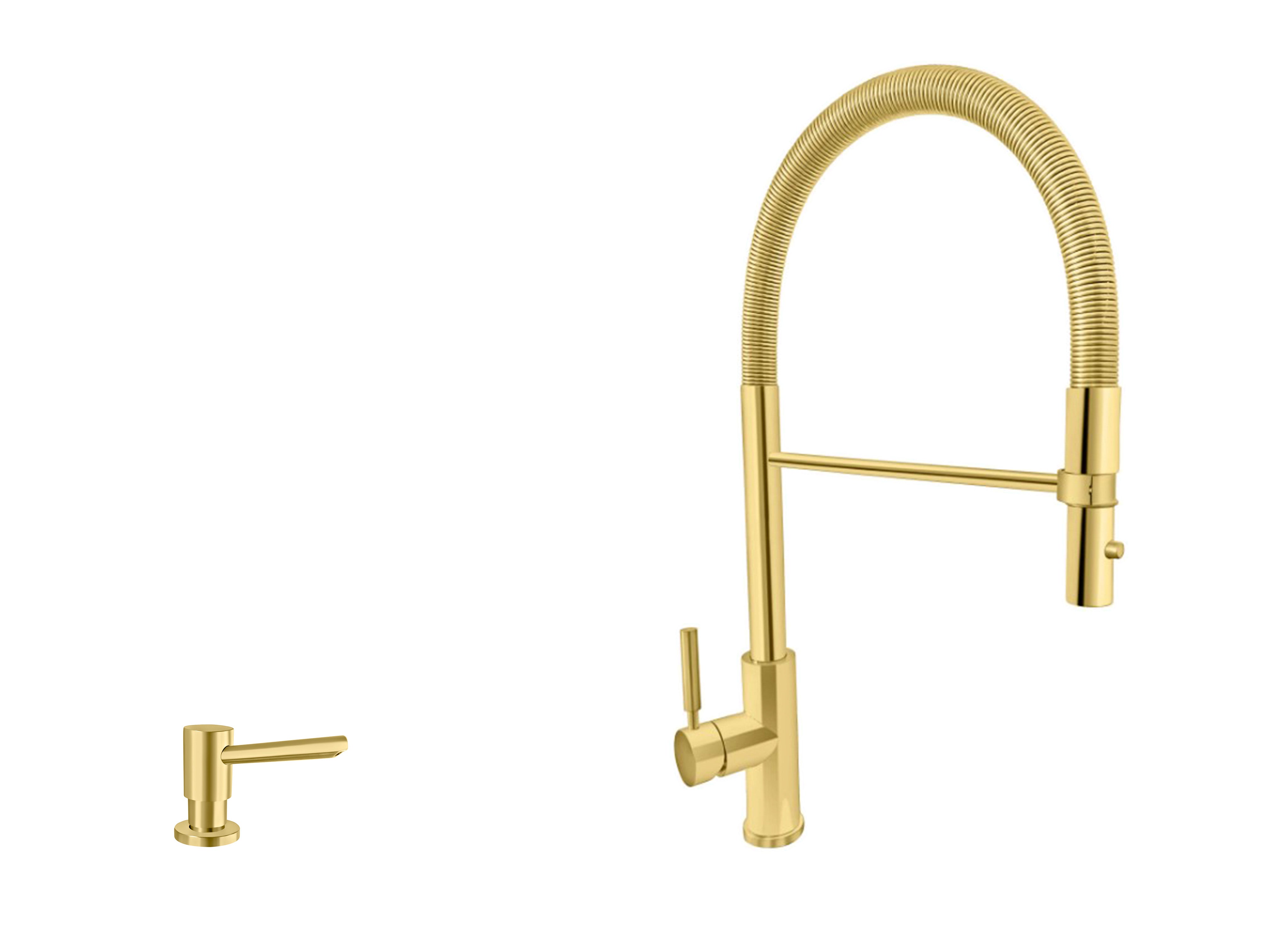 Acquaco 26.727RL 2 Culinario Pro High Spout Pull Out Kitchen Faucet 2pc Suite - Modern Stainless Steel Sink Faucet for Home & Restaurant Use
