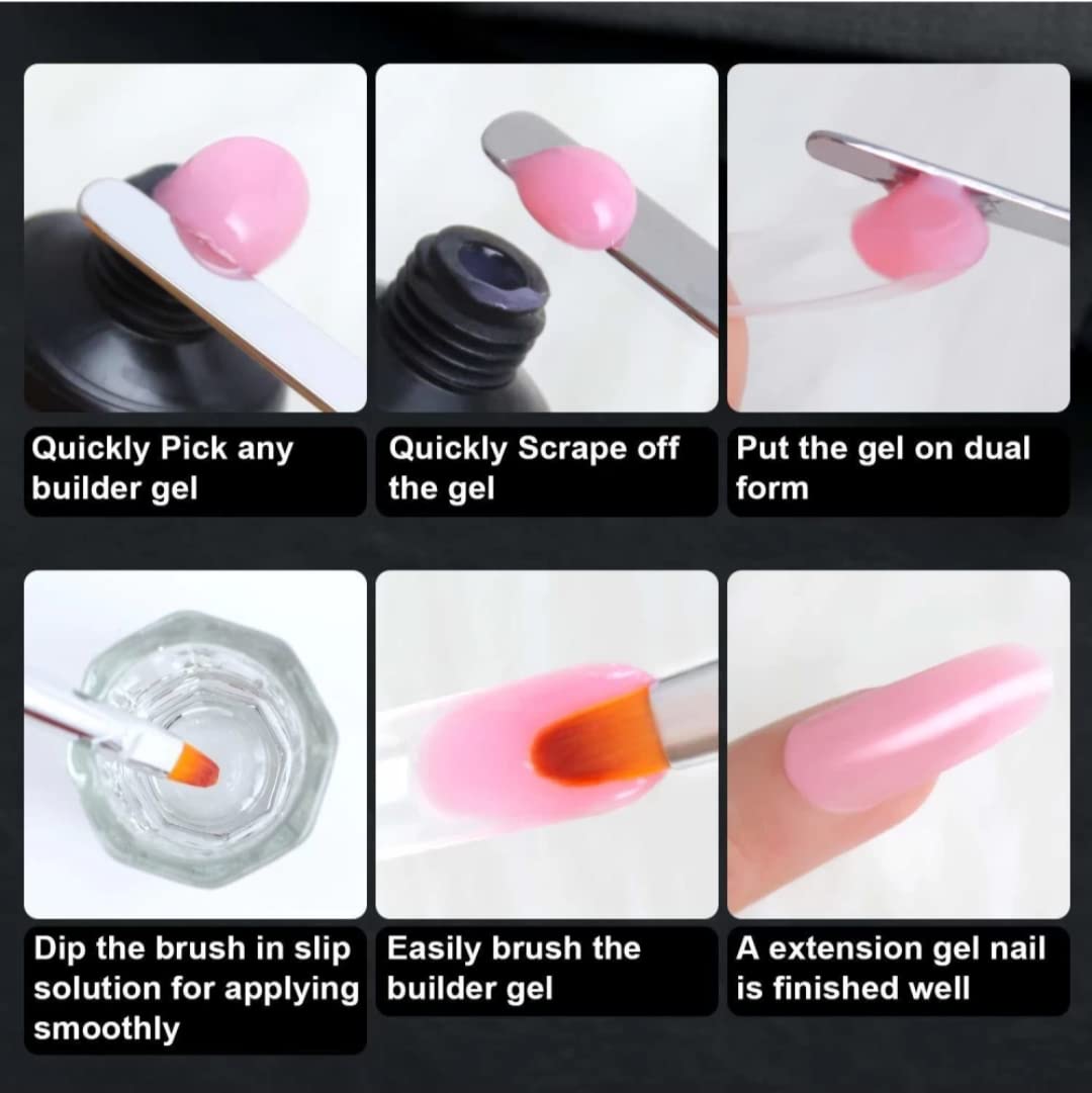 Professional Dual-Ended Nail Brush & Stainless Steel Picker - Nail Extension Gel Tool for Builder Gel Application - Perfect for Salon & DIY Manicures at Home (Black)