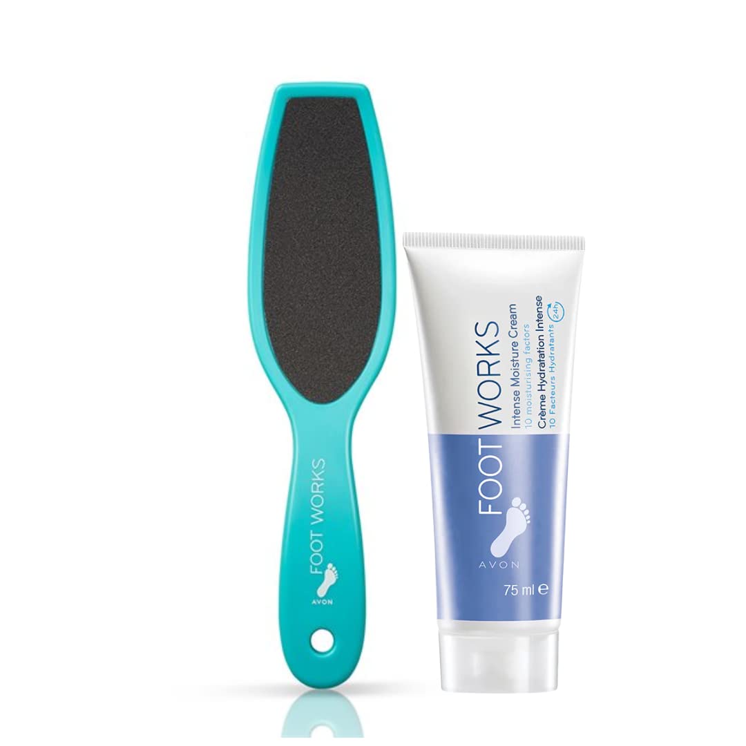 Avon Footworks Paddle Foot File & Intense Moisture Cream 75ml - Exfoliating Callus Remover & Hydrating Foot Care for Smooth Soft Feet - Perfect for Pedicures, Dry Cracked Heels & At-Home Foot Spa Treatments