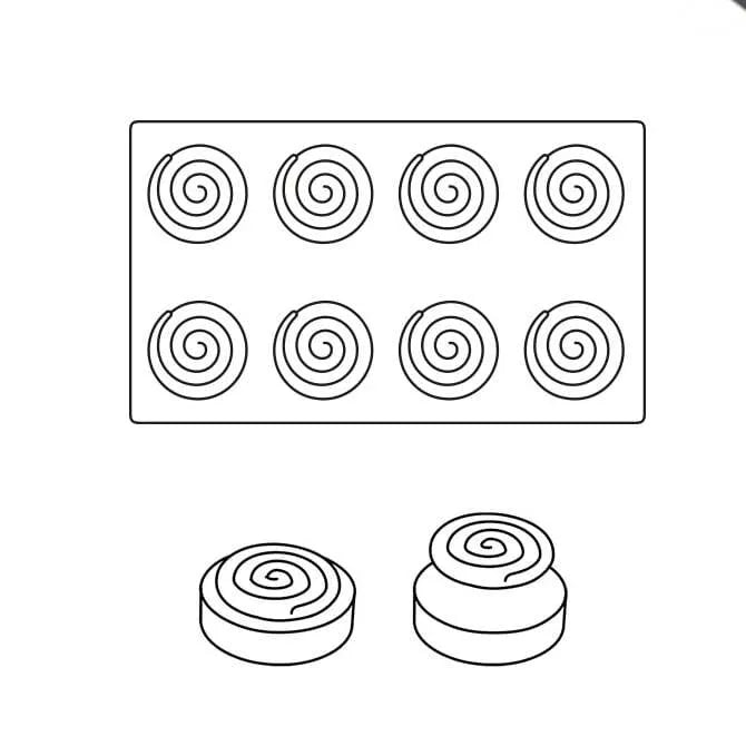 Pavoni Ipnosi 64mm Spiral Top 2.5 Inch 8 Forms Silicone Mold for Cake Decorating, Chocolate Making, Resin Crafts, and DIY Baking Projects