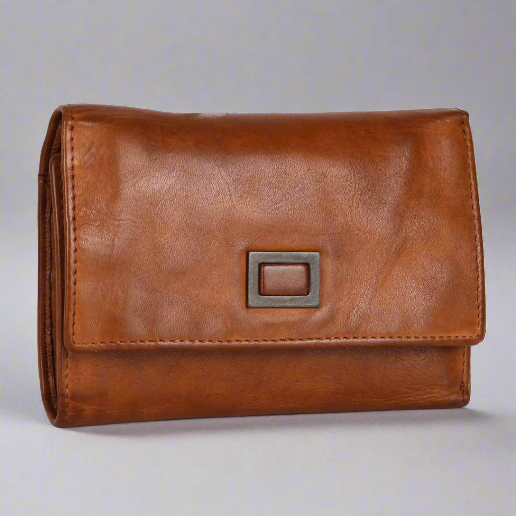 BOL Women's Square Tab Leather Wallet - Slim RFID Blocking Bifold Wallet for Credit Cards & Cash - Perfect for Everyday Use, Travel, and Gifts