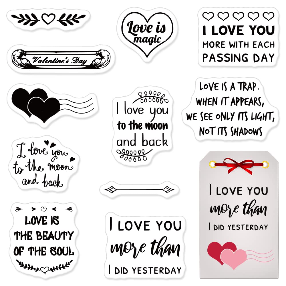 Valentine's Day Clear Rubber Stamps Set - Heart Arrow Leaves Love Words for DIY Card Making, Wedding Scrapbooking, Holiday Decorations & Paper Crafts | Perfect for Greeting Cards, Invitations, and Memory Albums