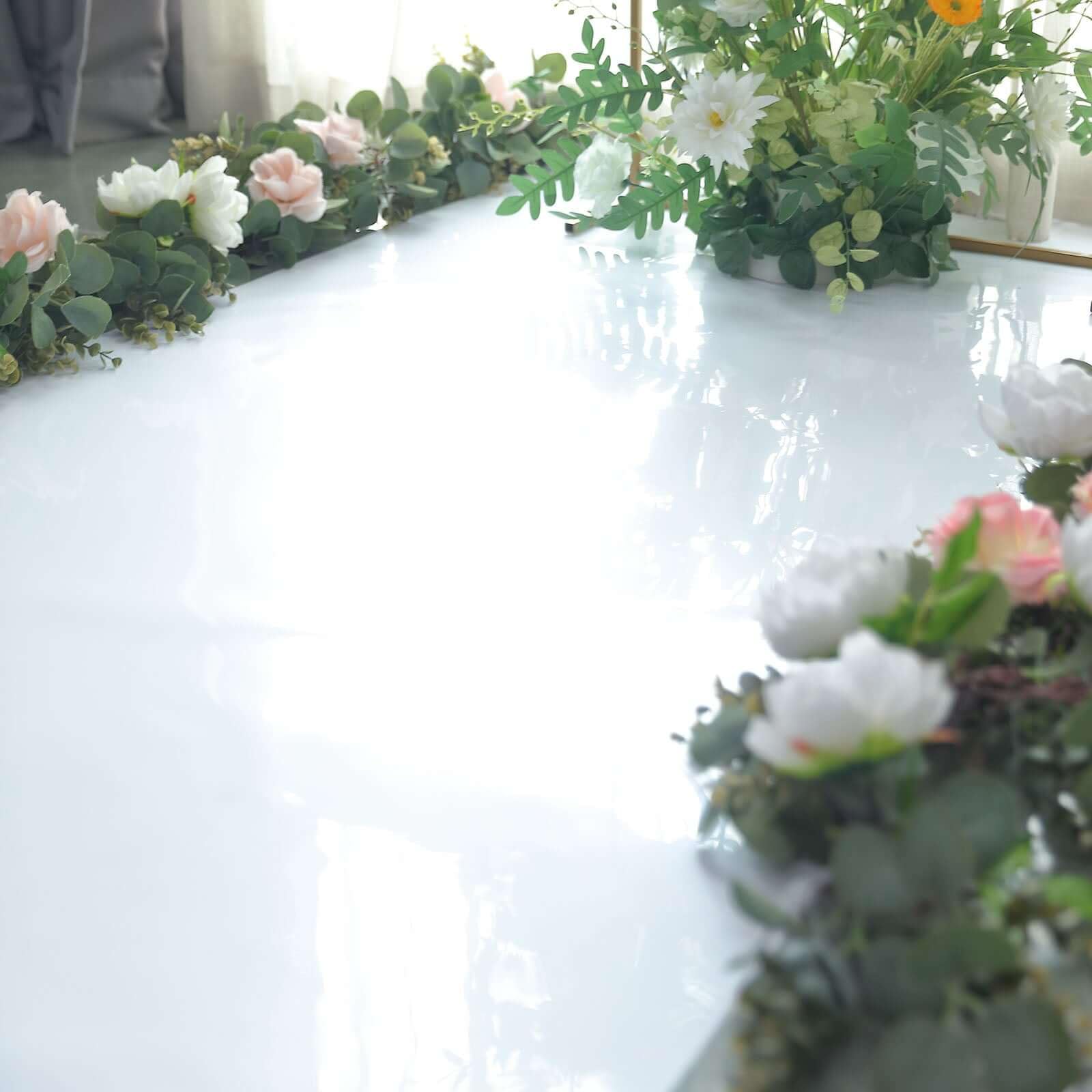 Efavormart 3ft x 65ft White Glossy Mirrored Wedding Aisle Runner - Non-Woven Red Carpet for Prom, Hollywood & Glam Parties - Perfect for Wedding Ceremonies, Red Carpet Events & Special Occasions