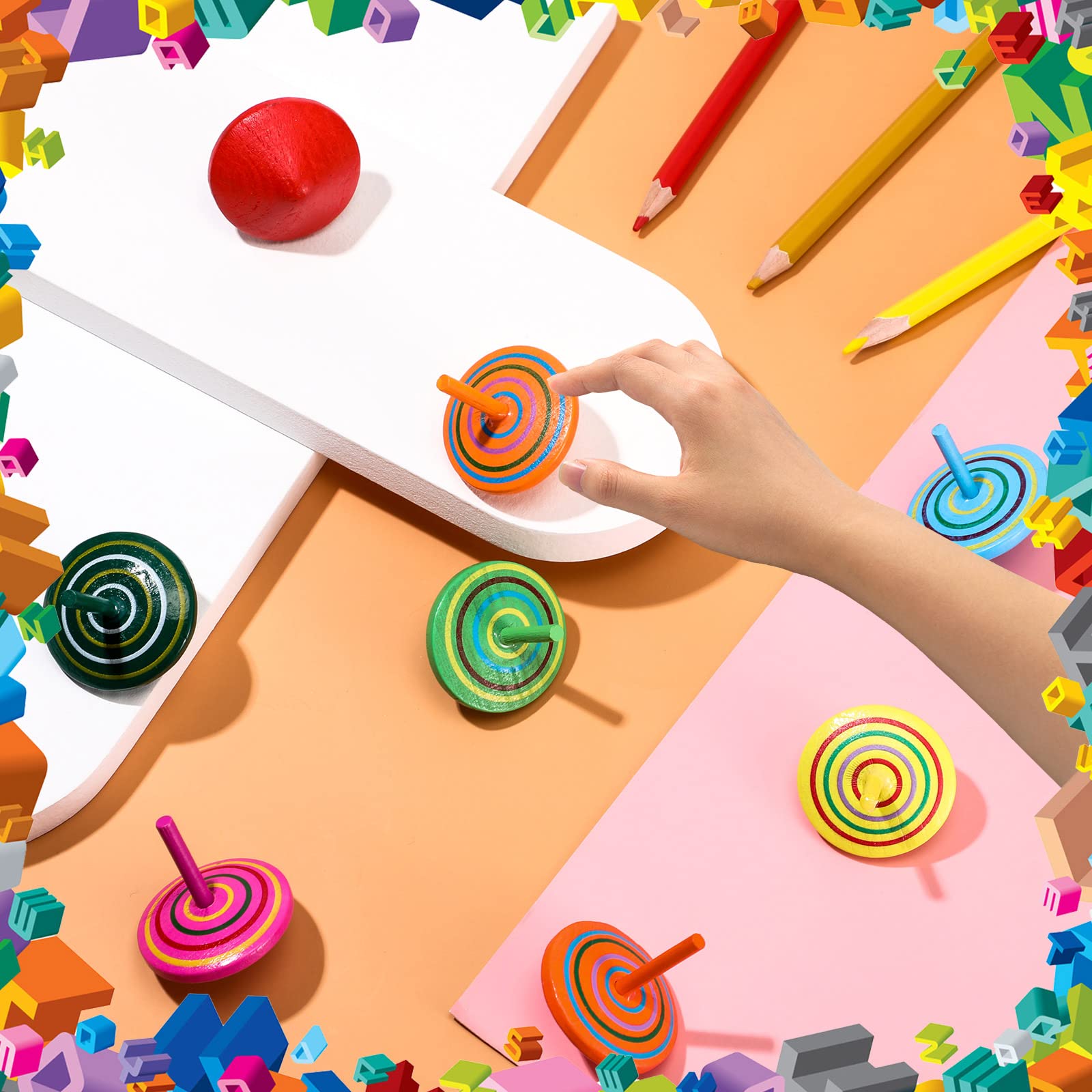 Colorful Wooden Spinning Tops for Kids - Educational Toys & Party Favors for Birthday Gifts