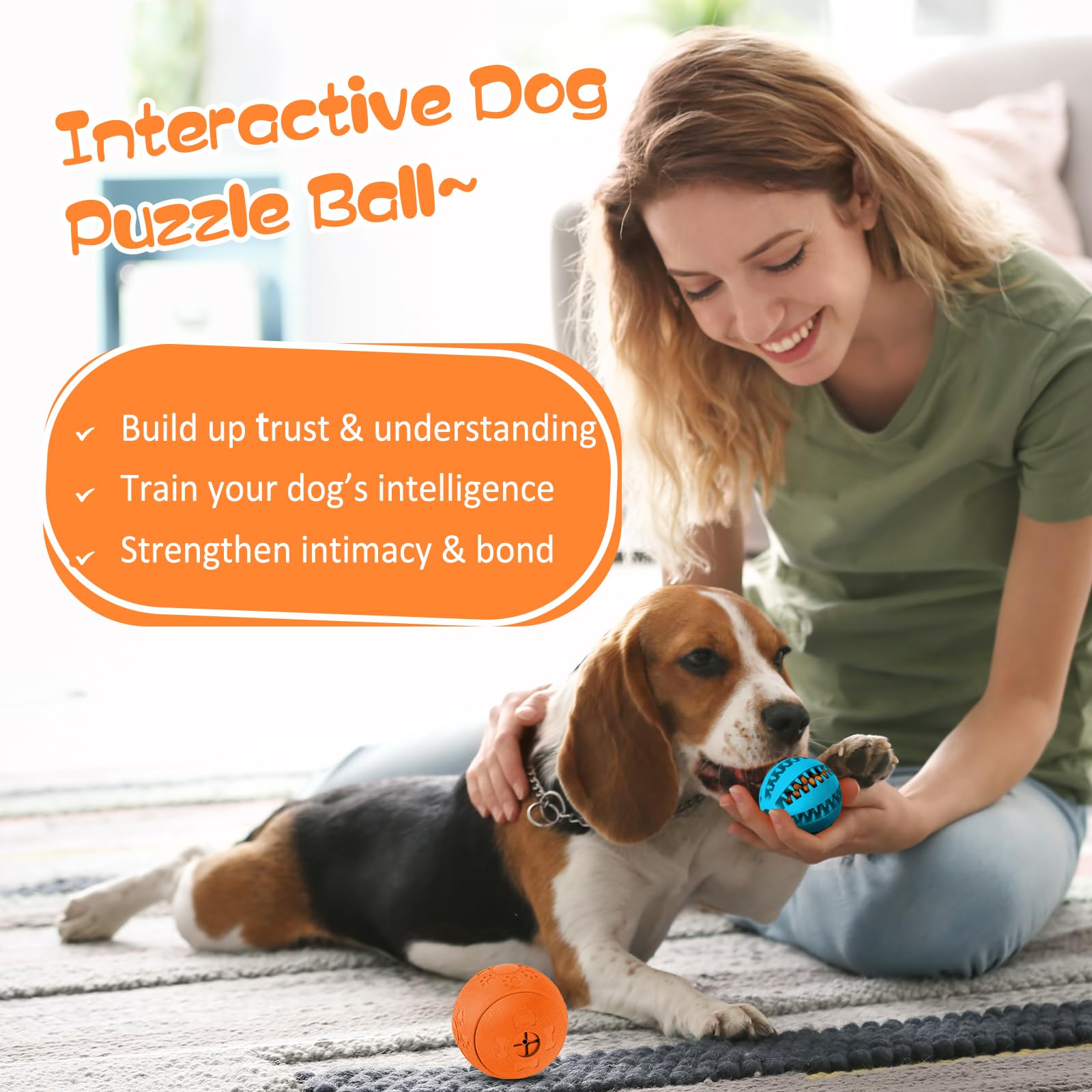 HIPPIH Interactive Dog Toys for Puppies & Small Dogs - 2 Pack Treat Dispensing Puzzle Balls for Mental Stimulation & Training - Perfect for Indoor Play, Boredom Relief & Bonding Time