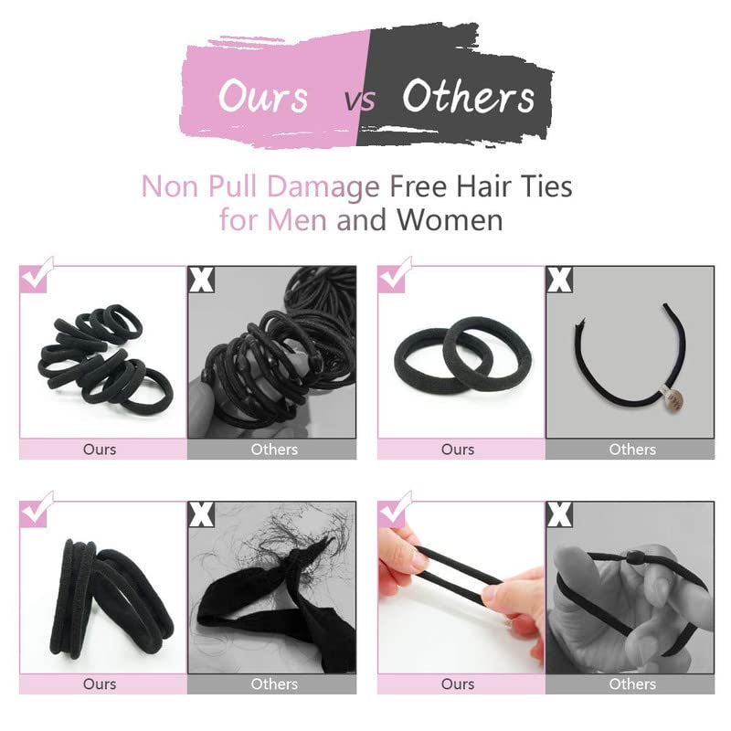 CHRONEX 12 Pack Black Hair Rubber Bands - Stretchy Elastic Cotton Hair Ties for Women & Girls - Perfect for Ponytails, Braids, and Everyday Hairstyles