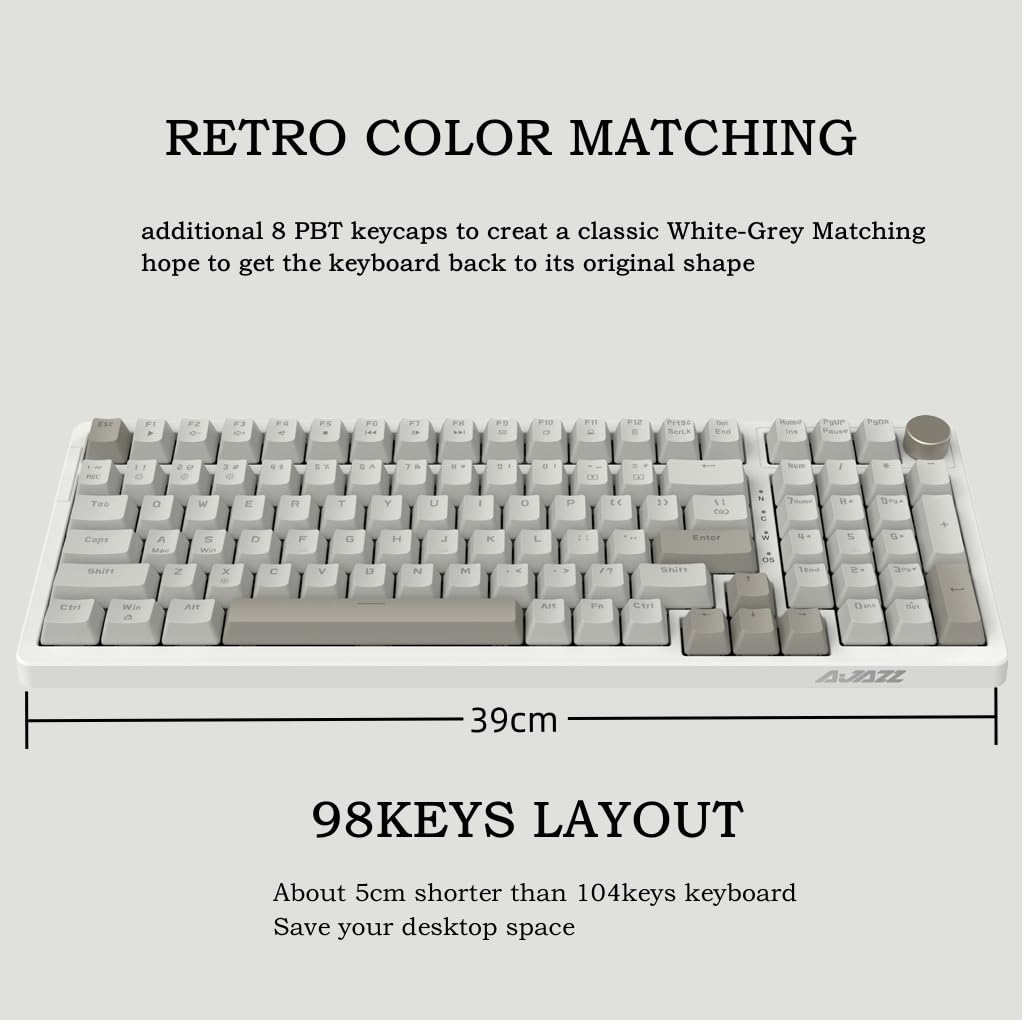 AK992 Retro Mechanical Gaming Keyboard - 98 Keys, Blue Switches, Backlit for PC Gamers